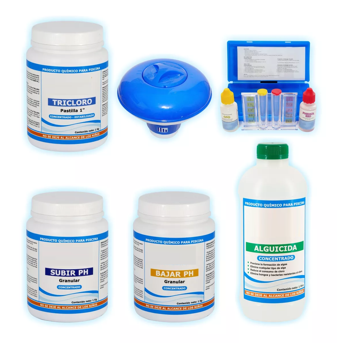 Kit Básico Para Ajustar Cloro Y Ph Con Alguicida Alberca