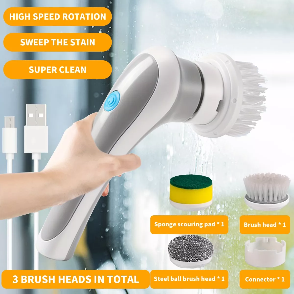 Cepillo De Limpieza Eléctrico Recargable Para Baño Y Cocina