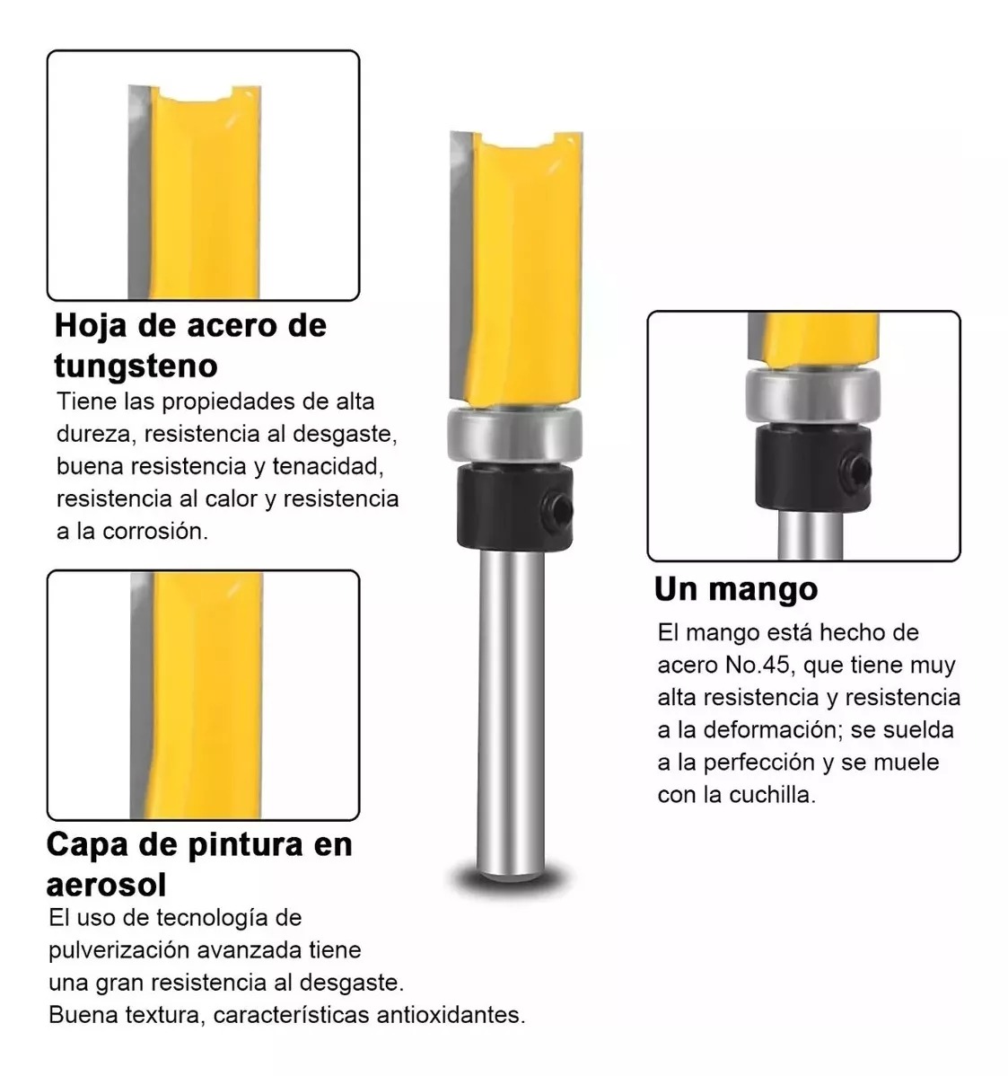 Brocas Rectas Perfiladoras Con Balero Atrás Para Router 4pcs