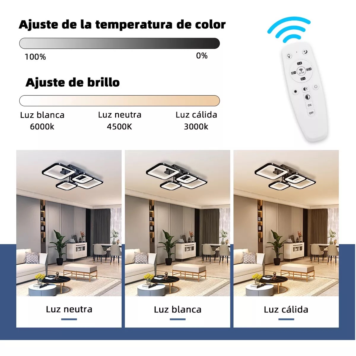 Lampara Moderna Techo Brillo Ajustable Control Remoto