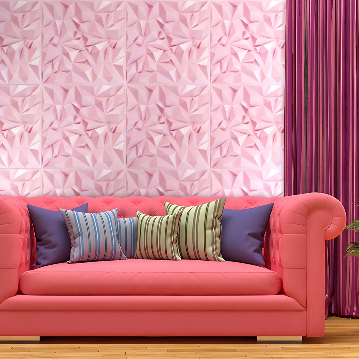 Panel Decorativo 3d De Pvc Rosa Para Pared, 50 X 50 Cm 12pcs