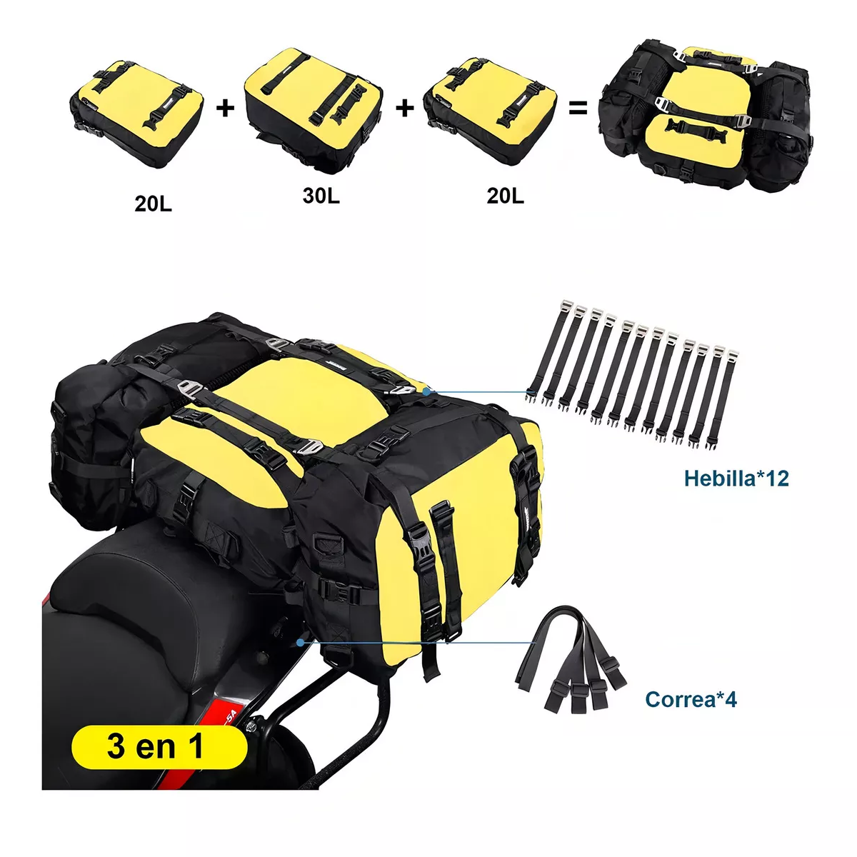 Mochila Bolsa Para Casco Para Asiento Trasero De Moto 3 uds
