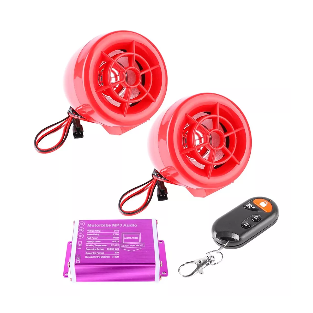 Bocina Alarma Moto Estereo A Prueba De Agua Usb/tarjeta Tf Rojo