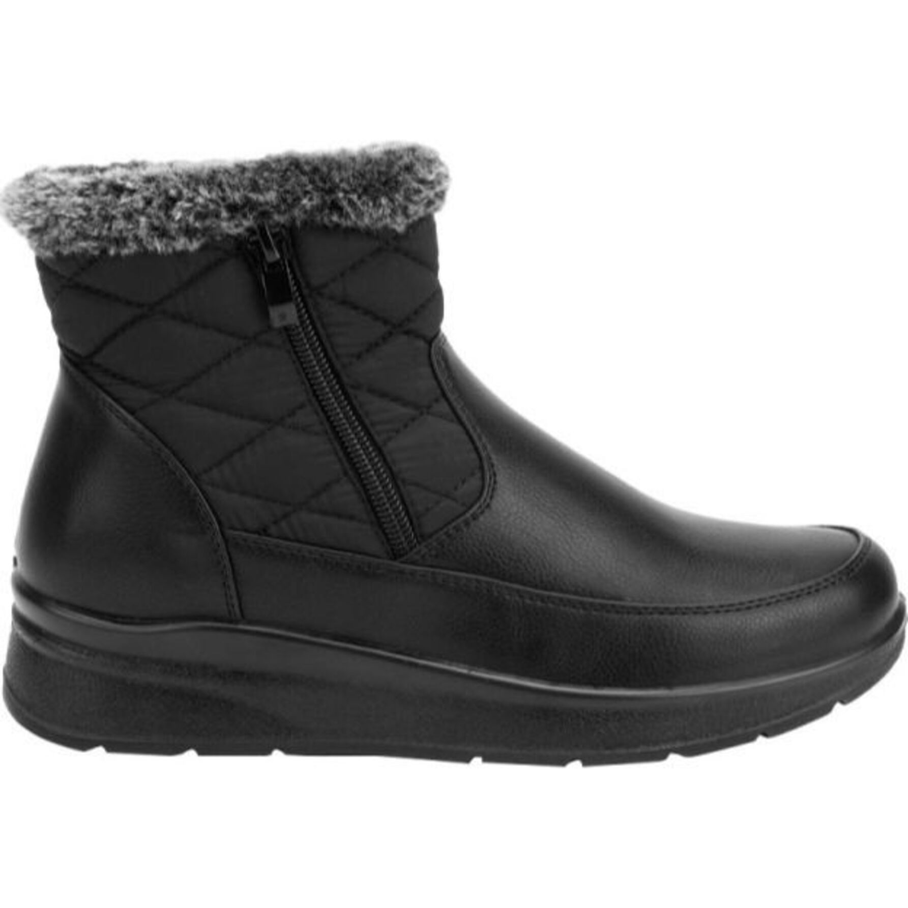 Bota para mujer, tipo confort, con forro de peluche, color negro