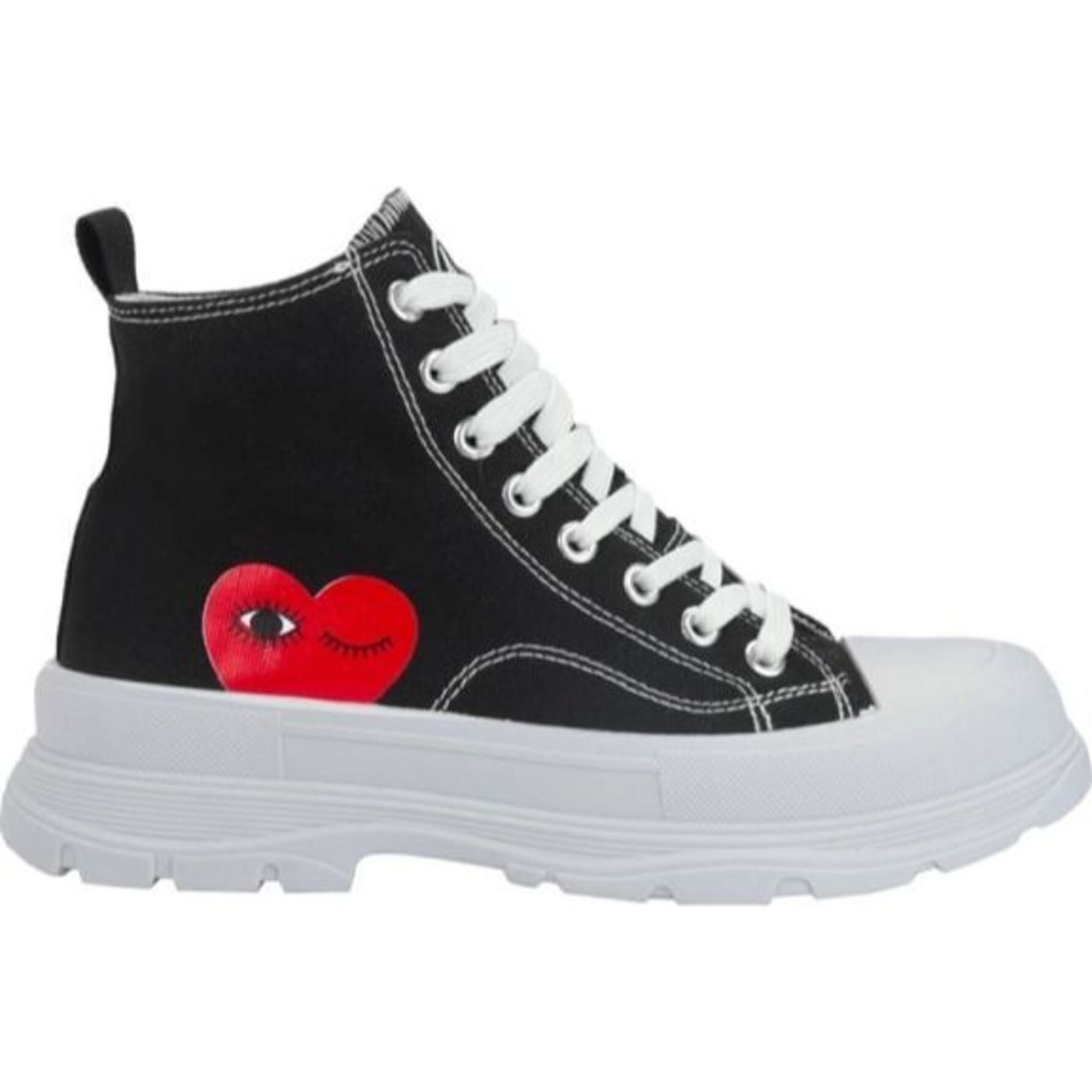 Tenis botín para mujer, con estampado de corazón, color negro, estilo urbano 1106850