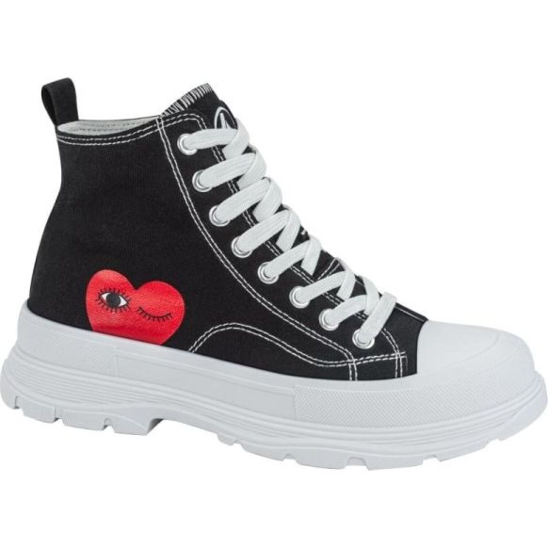Tenis botín para mujer, con estampado de corazón, color negro, estilo urbano 1106850
