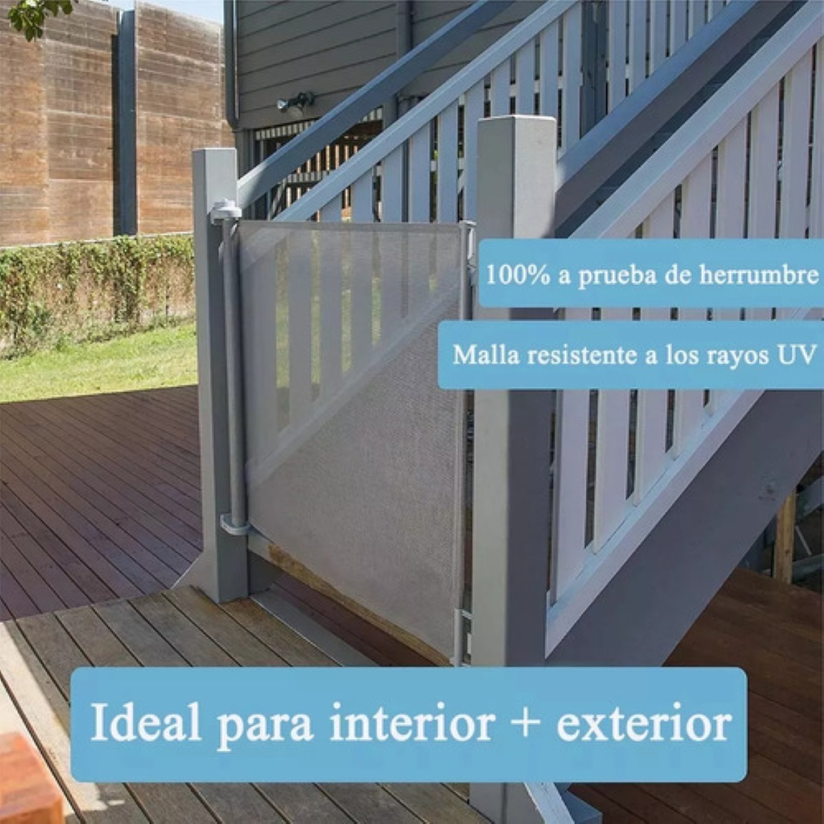 Puerta De Seguridad Retráctil De 180x86 Cm P/bebés/niños Color Gris