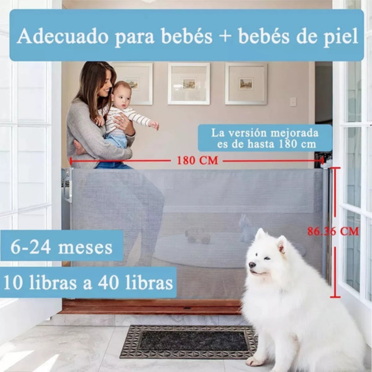 Puerta De Seguridad Retráctil De 180x86 Cm P/bebés/niños Color Gris