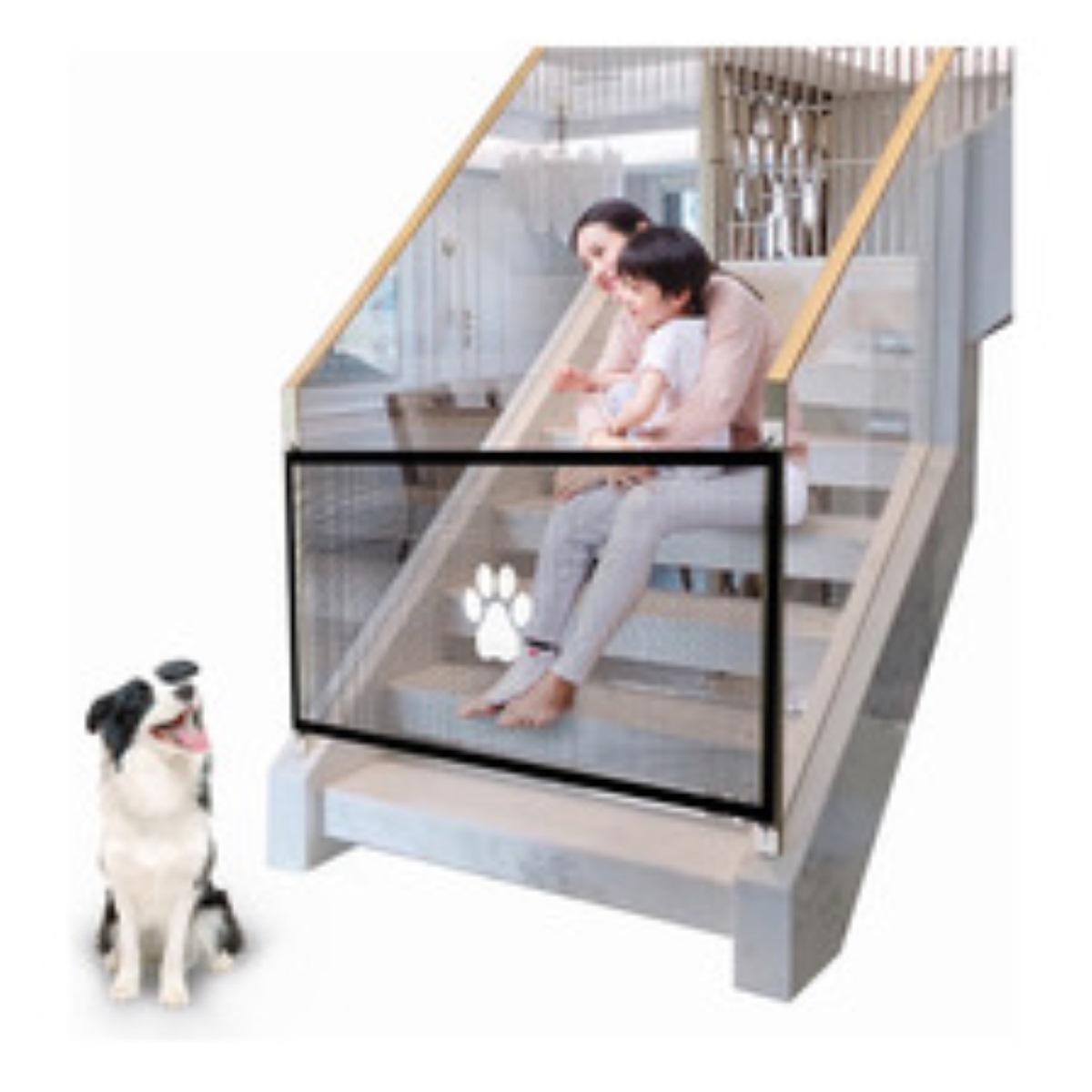 Puerta De Seguridad Retráctil De 180x86 Cm P/bebés/niños Color Gris