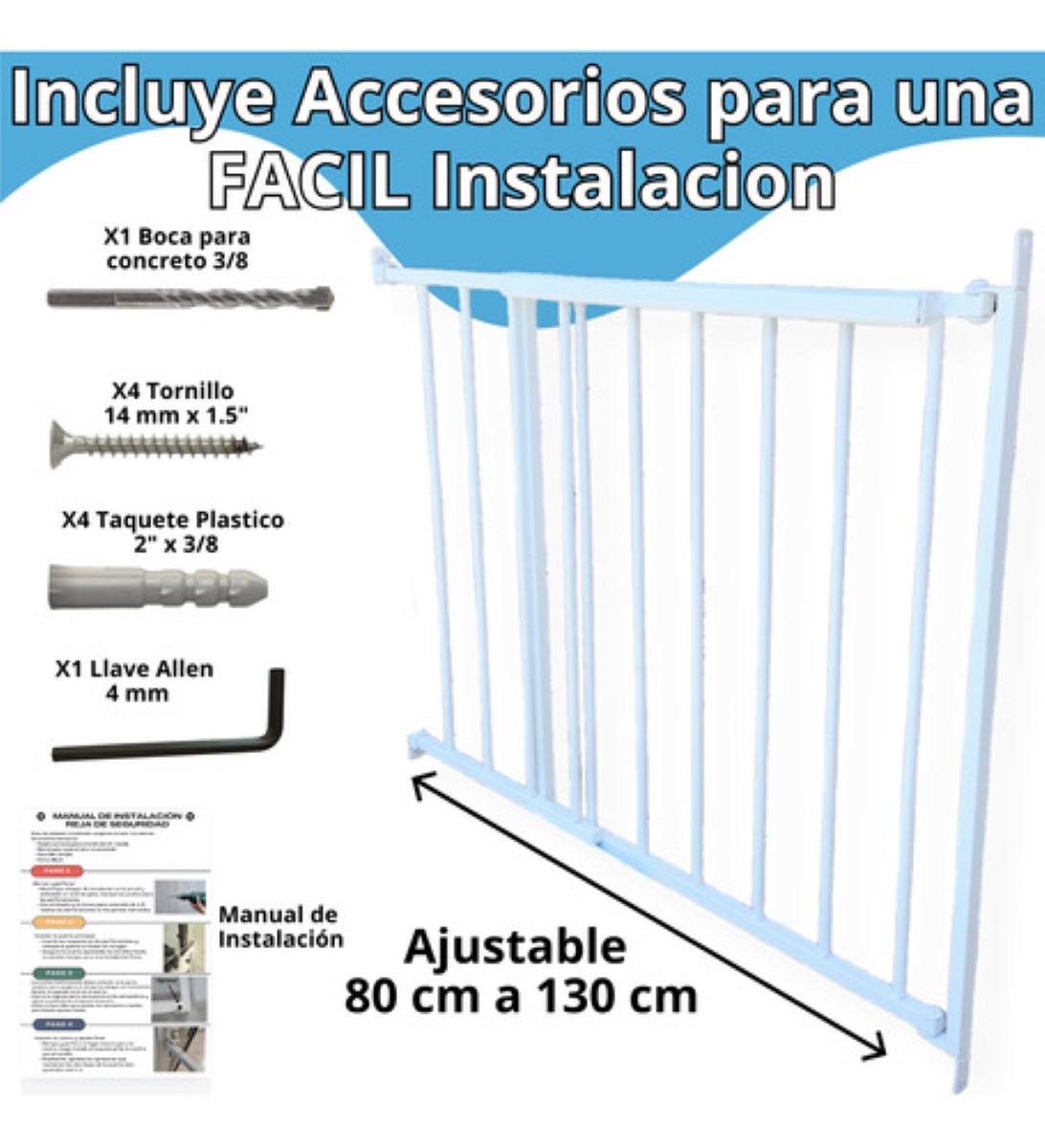 Puerta Reja Seguridad Bebes Escaleras Mascotas Expandible Bb blanco