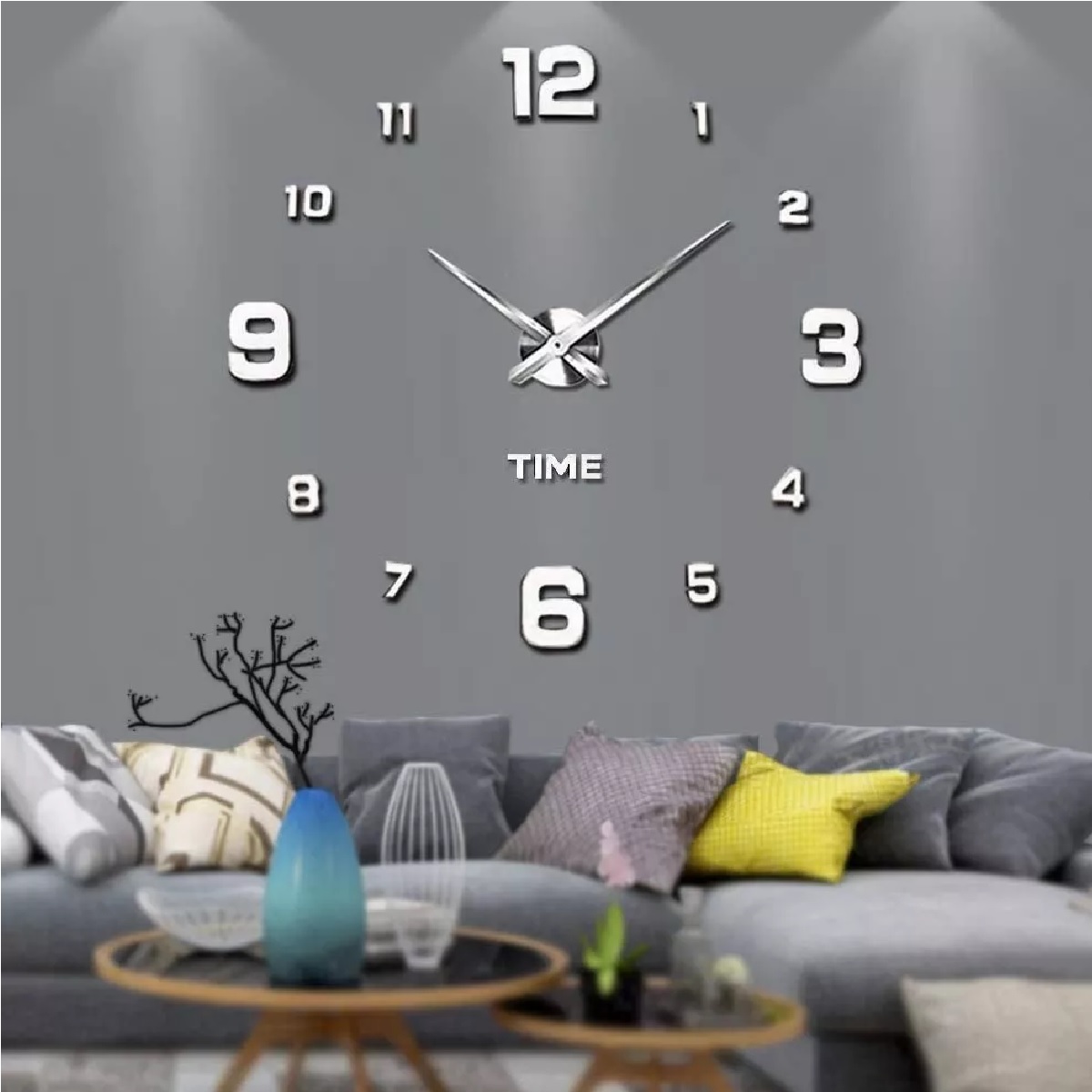 Reloj De Pared Con Diseño 3d Moderno Grande Plata Números
