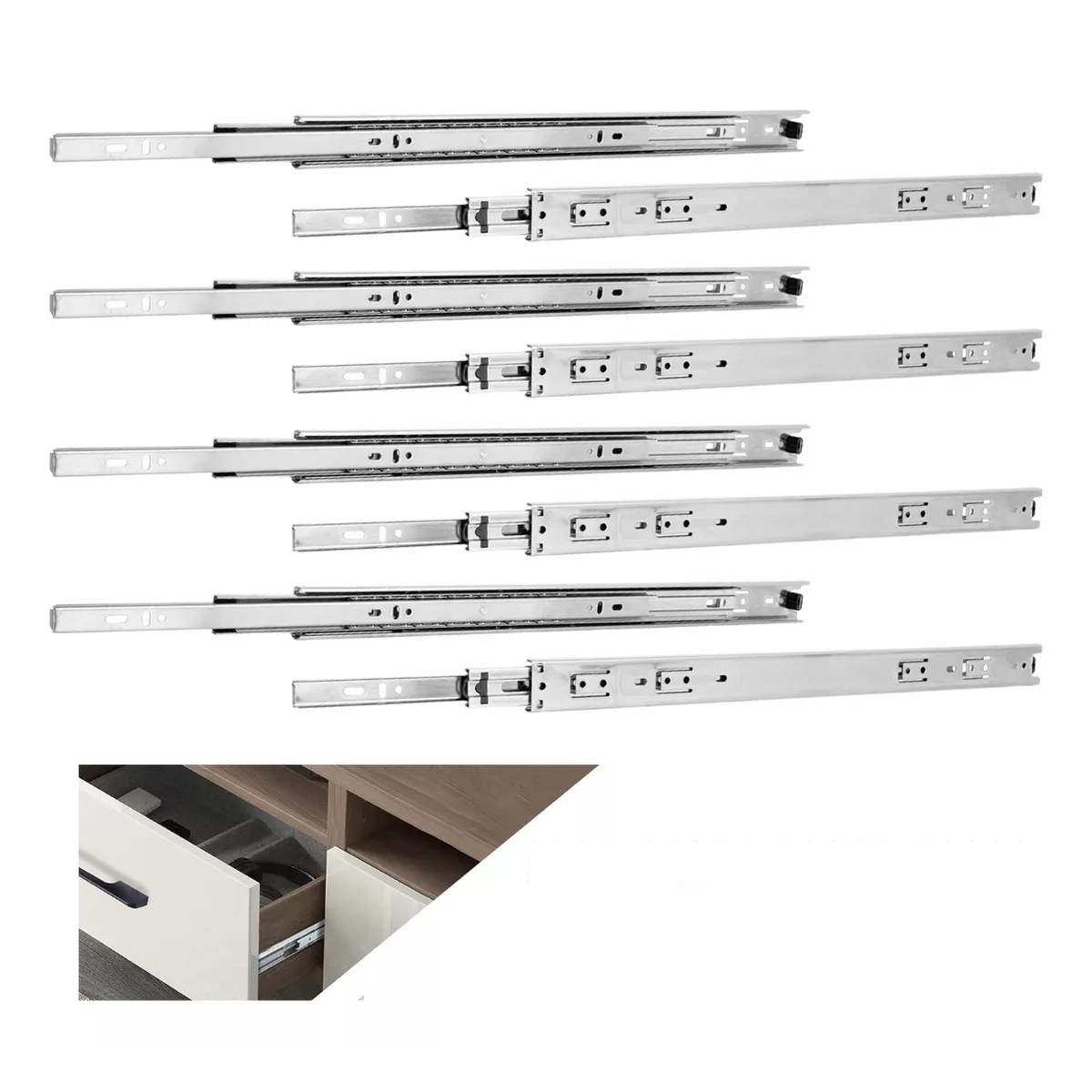 Corredera De Extension Total 3.5 X 35 Cm 14 PuLG 8 Piezas Plateado