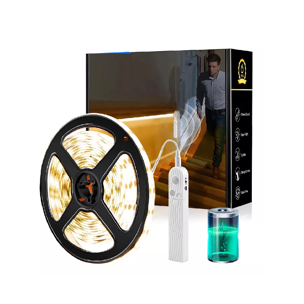 Tira De 120 Luces Led Para Armario/baño/cocina/escalera 2 M Blanco Calido
