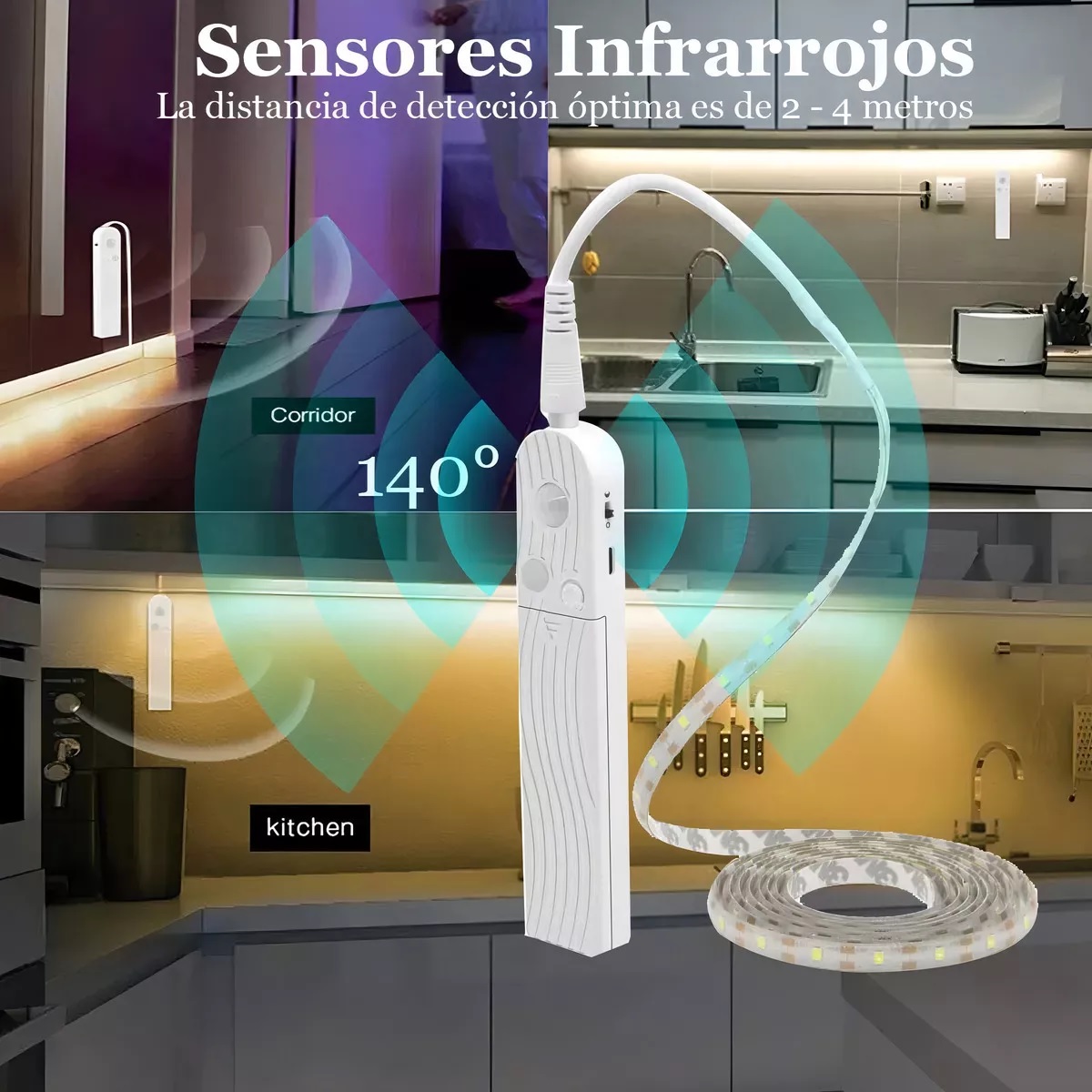 Tira De 120 Luces Led Para Armario/baño/cocina/escalera 2 M Blanco Calido
