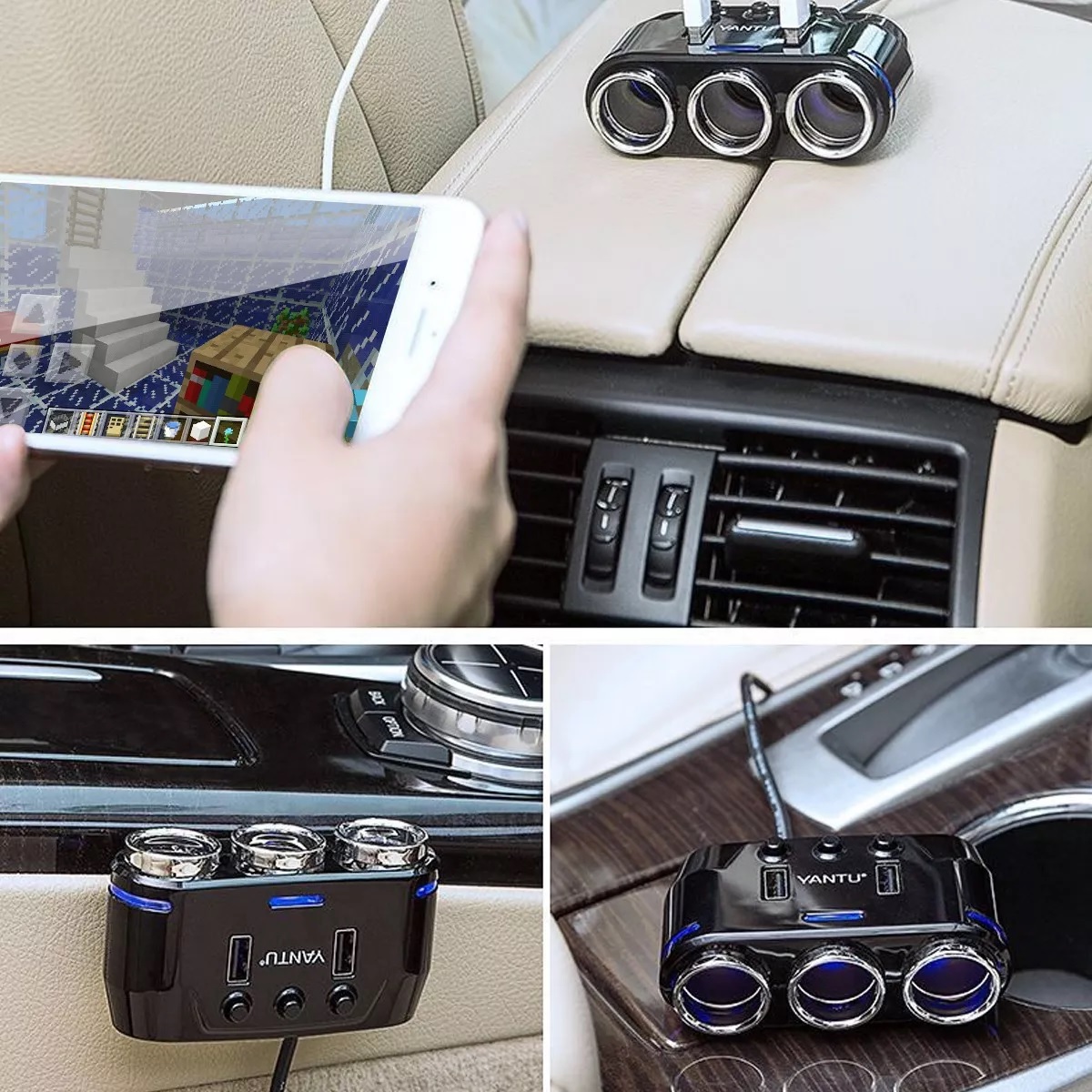 Adaptador De Mechero De 3 Tomas Divisor De Mechero Con Led
