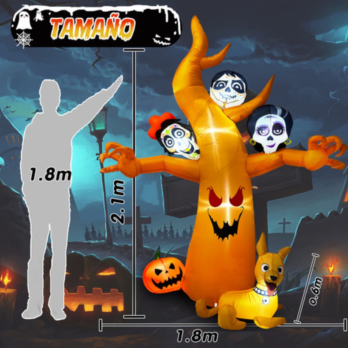 Árbol Inflable Decorativo Día De Muertos 210cm Halloween NARANJA 