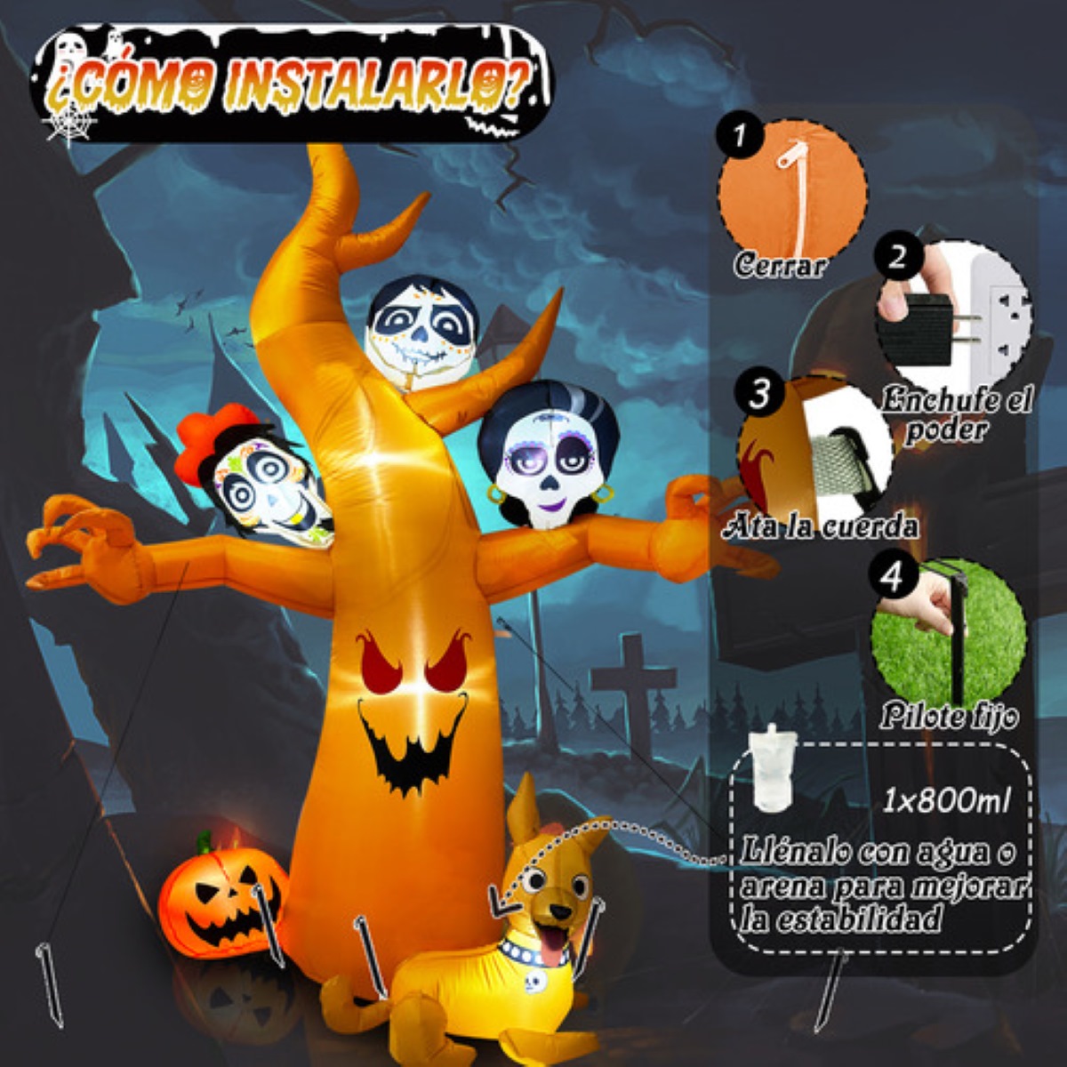 Árbol Inflable Decorativo Día De Muertos 210cm Halloween NARANJA 