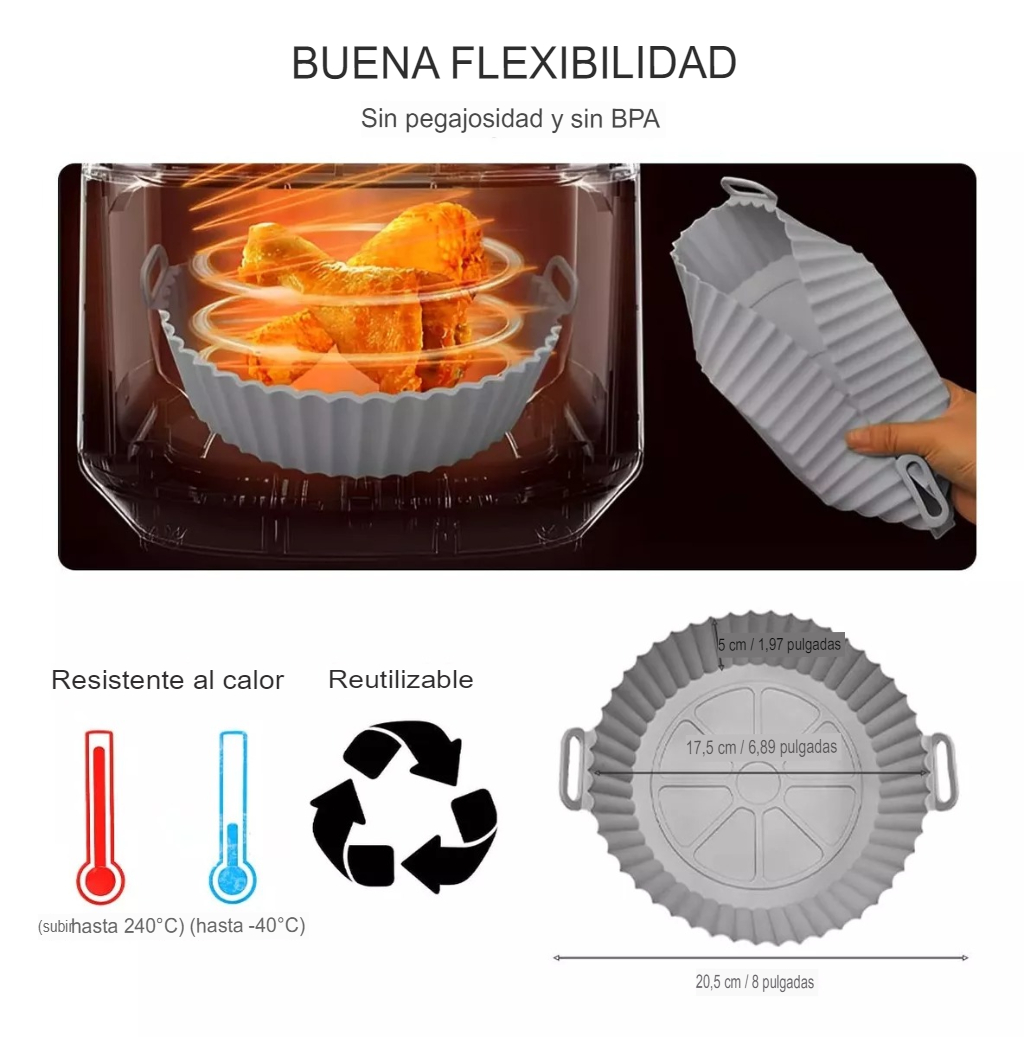 Molde Silicon Freidora Aire Circular Reutilizable 3 Piezas