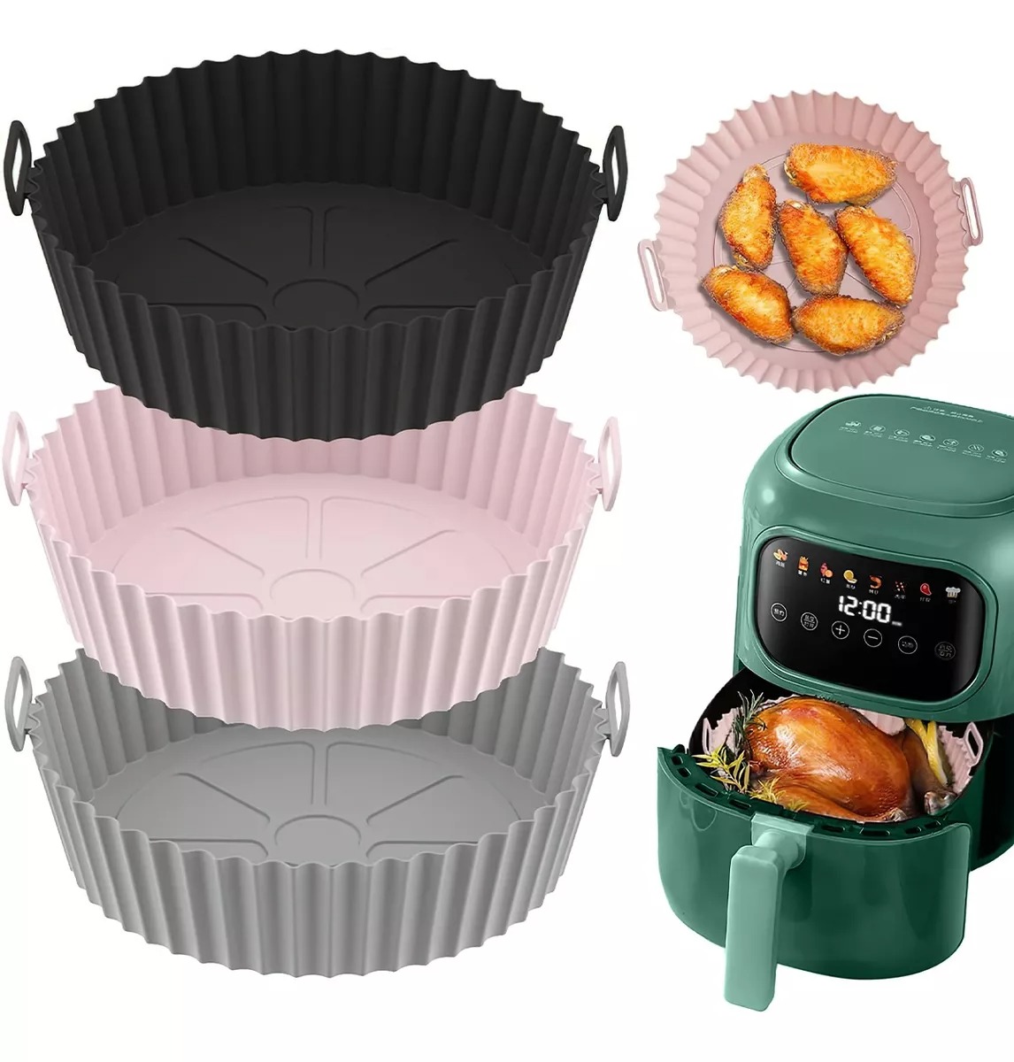 Molde Silicon Freidora Aire Circular Reutilizable 3 Piezas