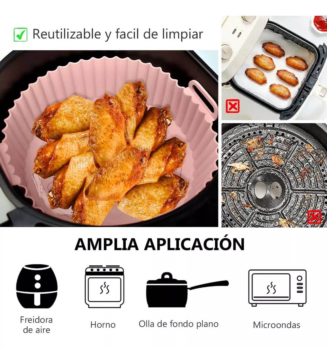 Molde Silicon Freidora Aire Circular Reutilizable 3 Piezas