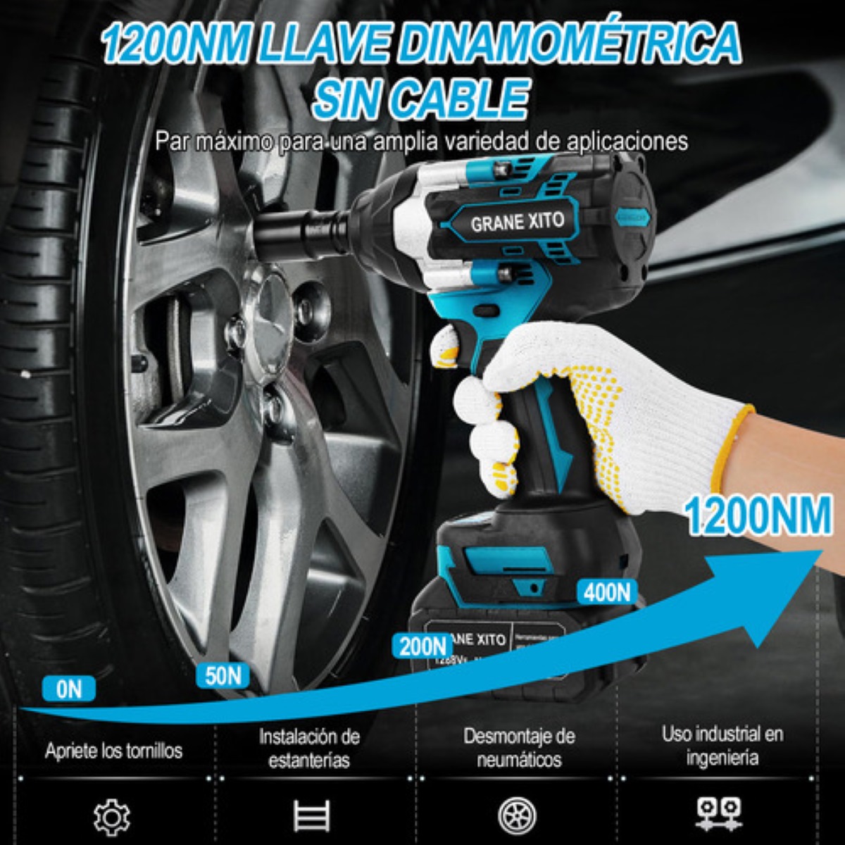 1200n.m Taladro Inalambrico Impacto Sin Cepillo Con 2batería