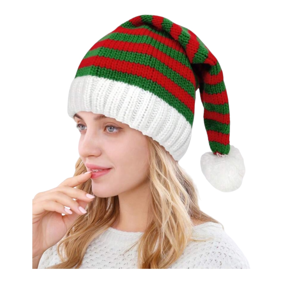 Gorro Tejido De Punto Santa Claus Navideño Bicolor Adulto