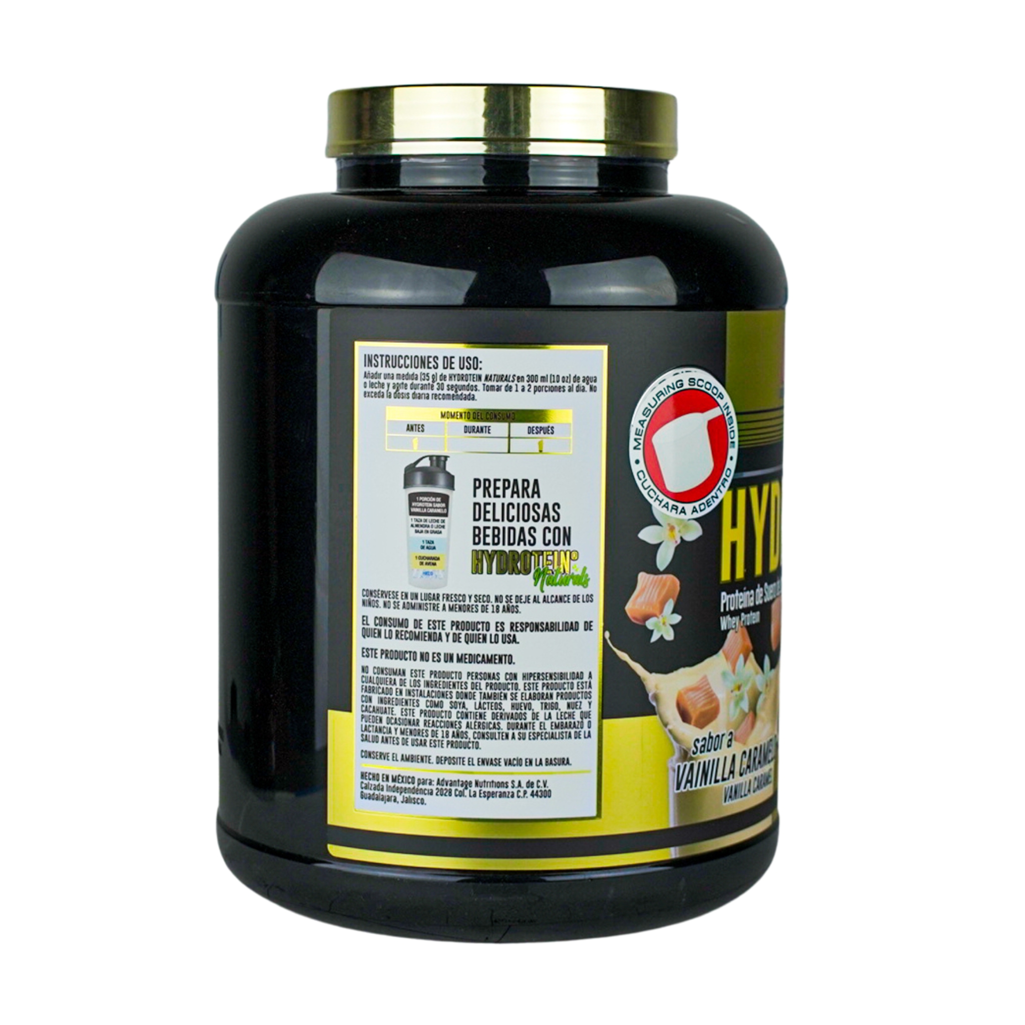 Advance Nutrition Hydrotein Naturals - Vainilla Caramelo - Proteína de Suero Hidrolizado con Probióticos y BCAAs - Endulzada con Stevia y Monk Fruit | 2.27 kg