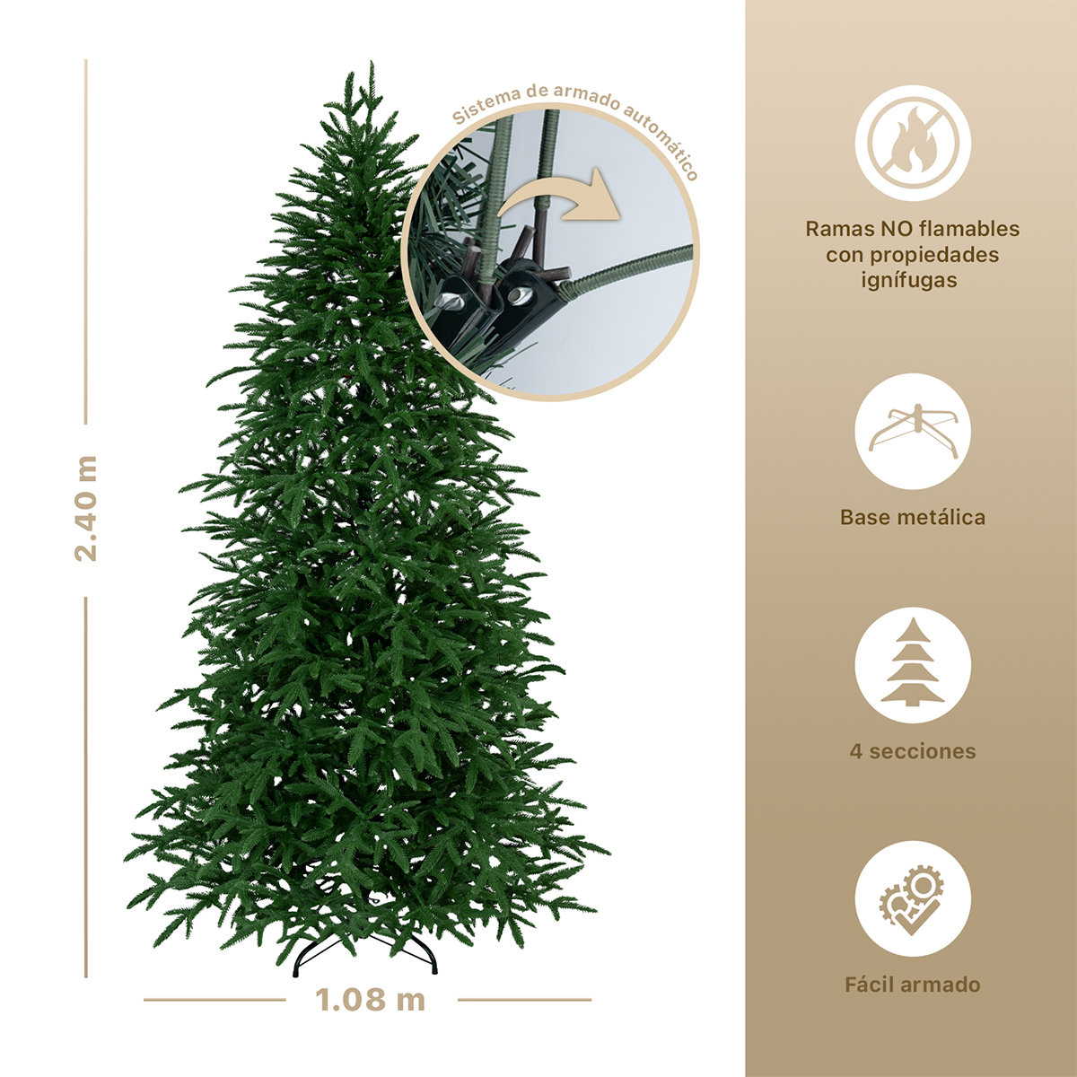 Árbol de Navidad Pino Navideño 2.4m 1128 Ramas - Verde para ESQUIMAL.