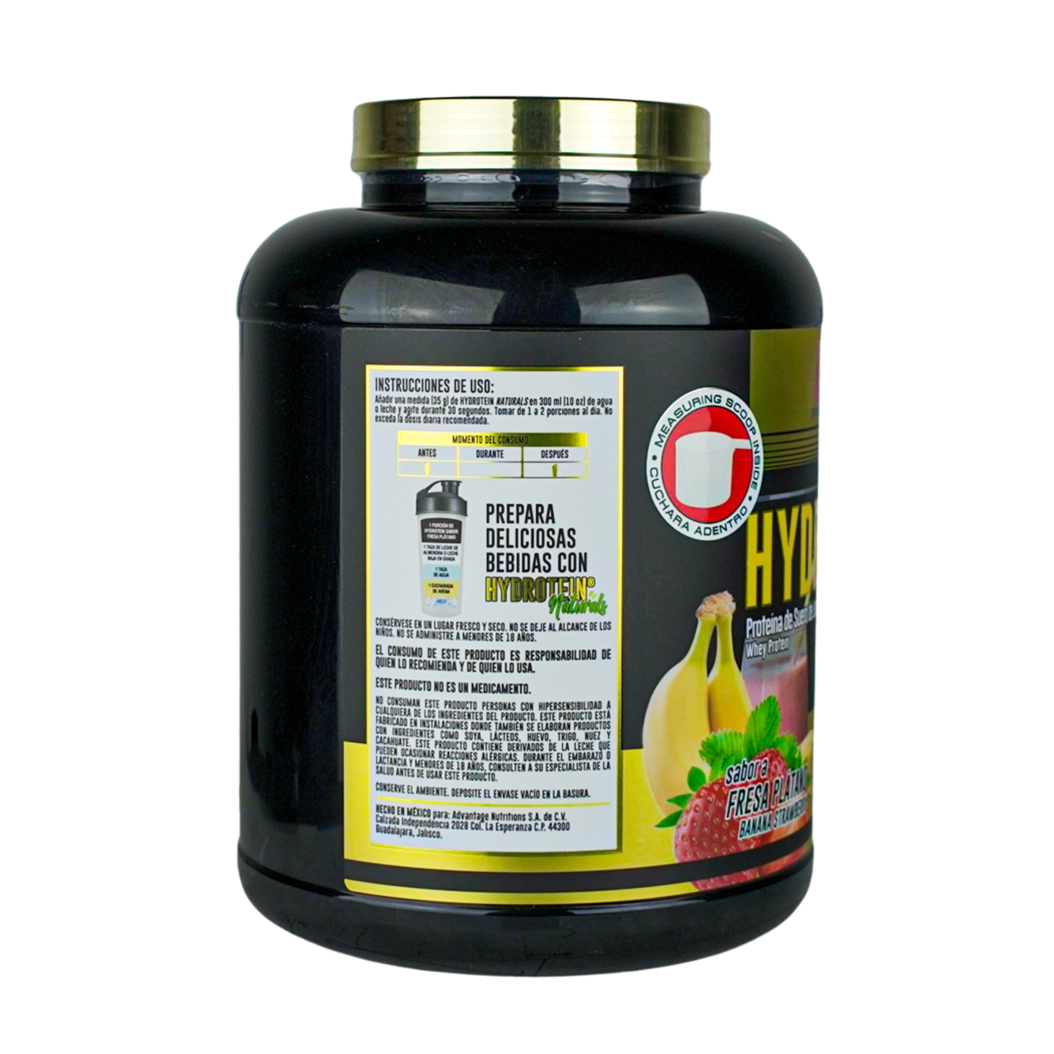 Advance Nutrition Hydrotein Naturals -Fresa Plátano - Proteína de Suero Hidrolizado con Probióticos y BCAAs - Endulzada con Stevia y Monk Fruit | 2.27 kg