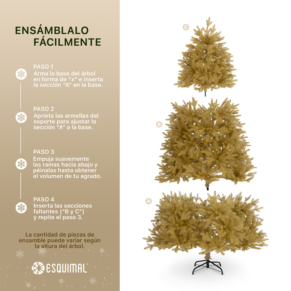 Árbol de Navidad Dorado Pino Navideño 2.5m 1600 Ramas - Dorado para ESQUIMAL