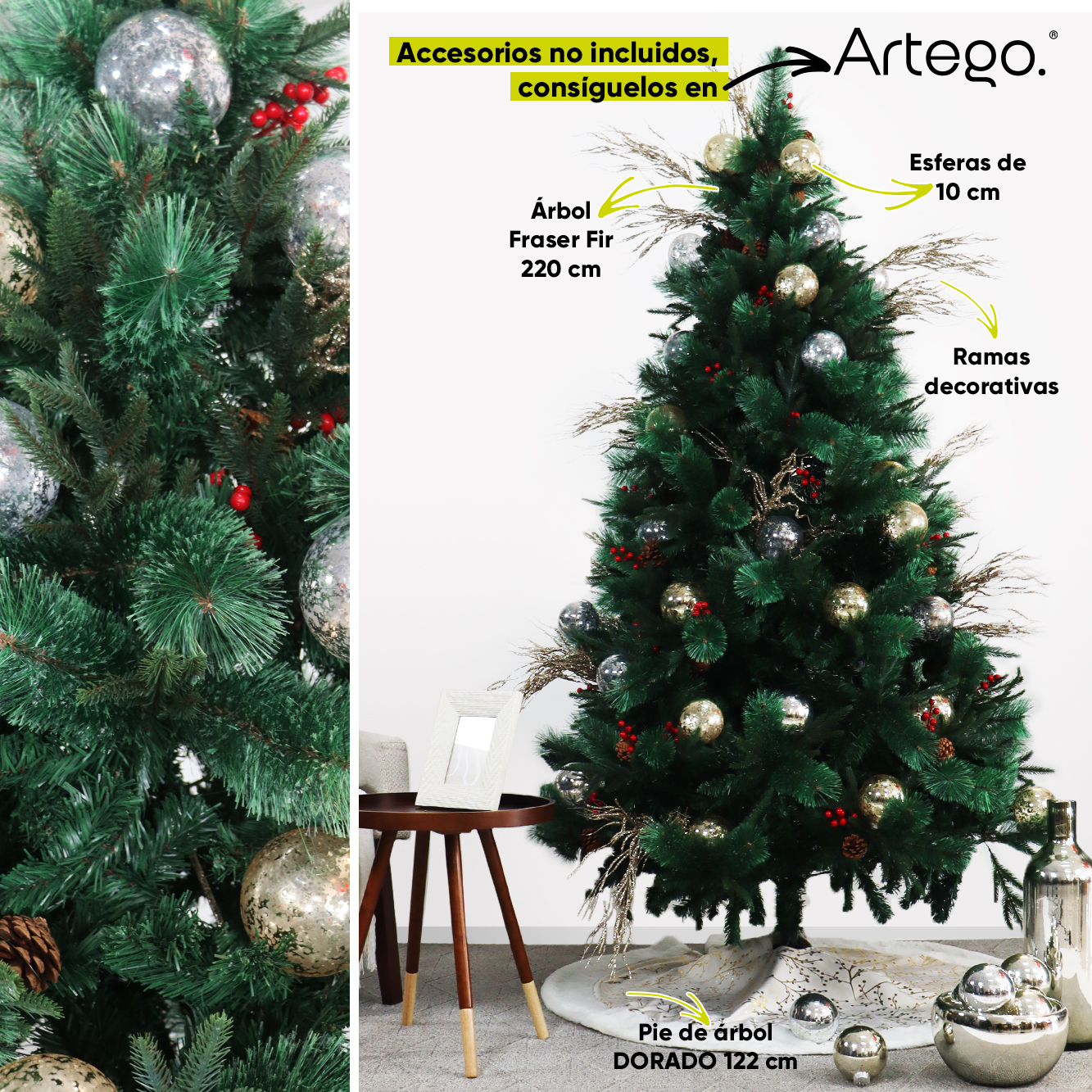 Árbol de Navidad Premium 2.80m Fraser Fir Artego Frondoso con 3100 Ramas Pino Artificial Navideño Maleta