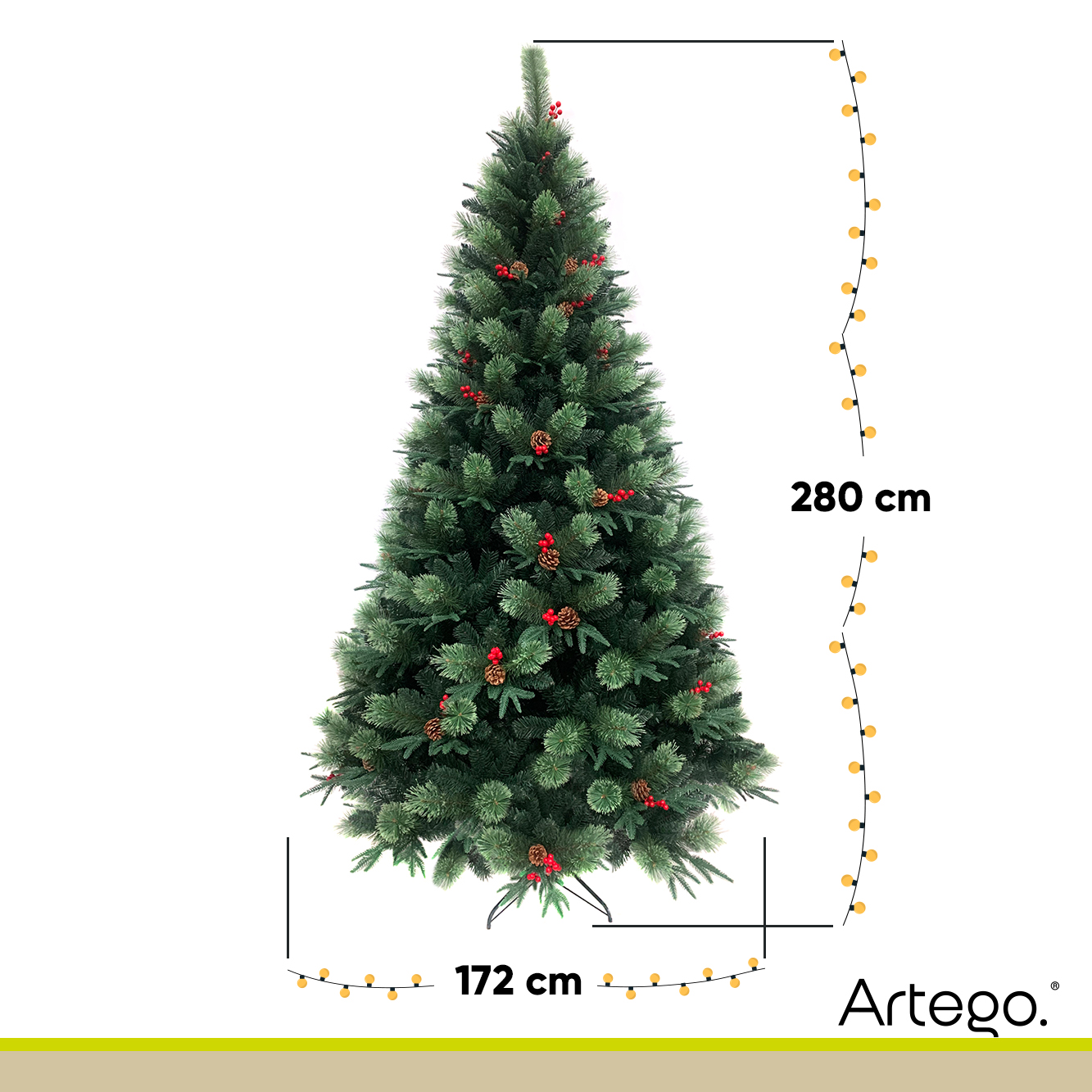 Árbol de Navidad Premium 2.80m Fraser Fir Artego Frondoso con 3100 Ramas Pino Artificial Navideño Maleta