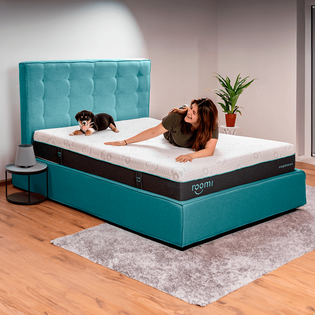 Base Queen Size Para Colchón Roomi Explorer Box Tapizado Azul