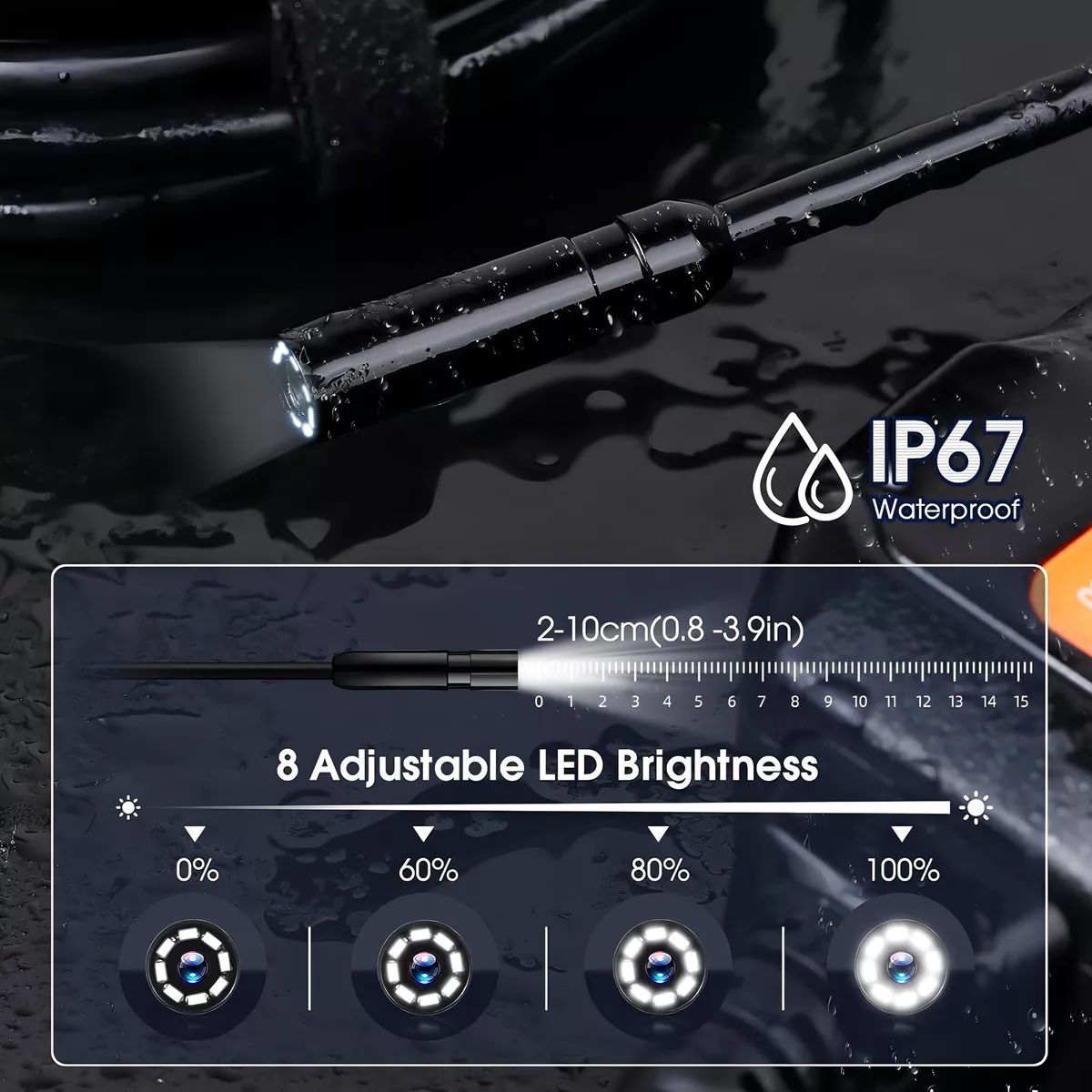 Endoscopio industrial con cámara automotriz de 8mm 1080p 5m