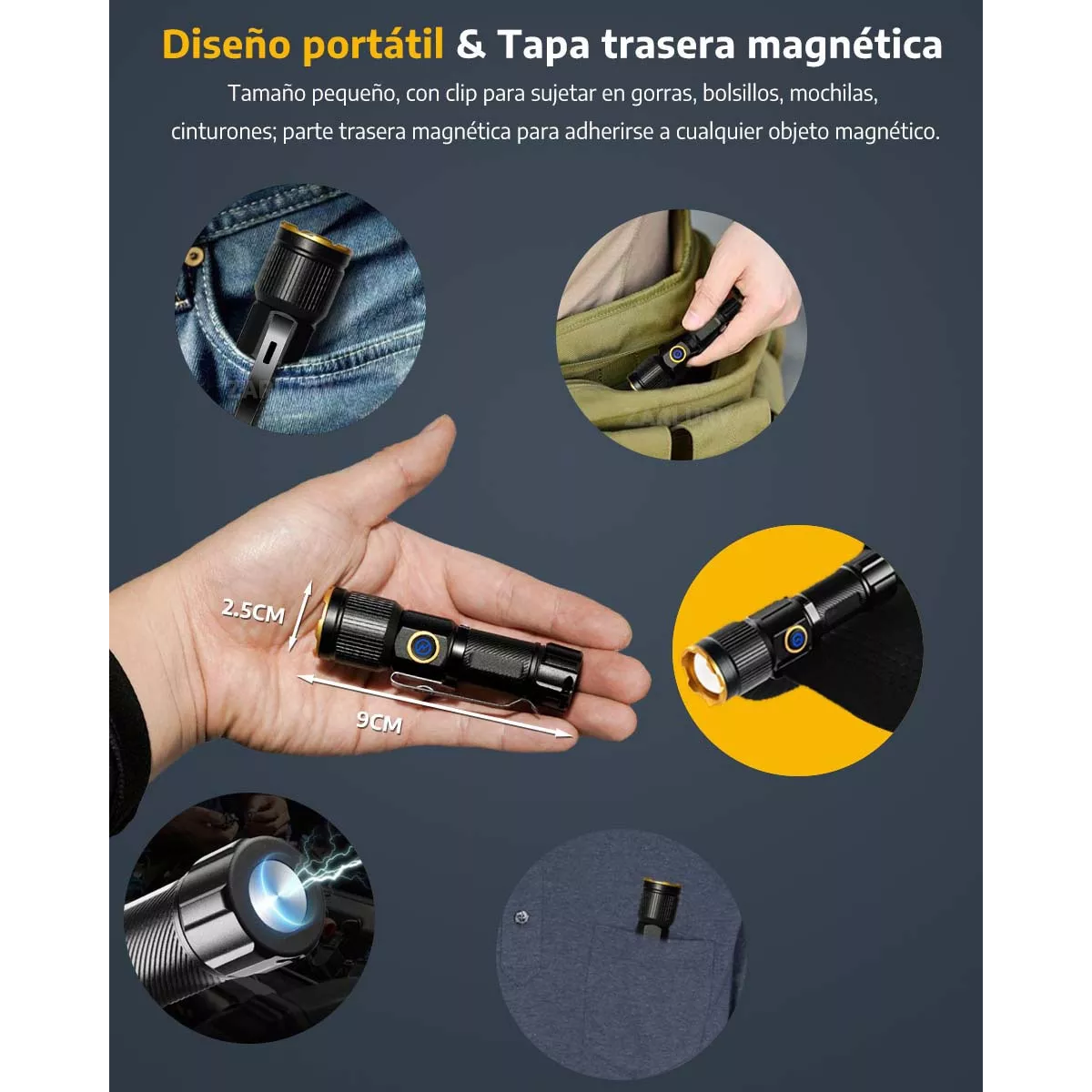 Lámpara Led Recargable Mini Linterna Potente Con Imán 5modos
