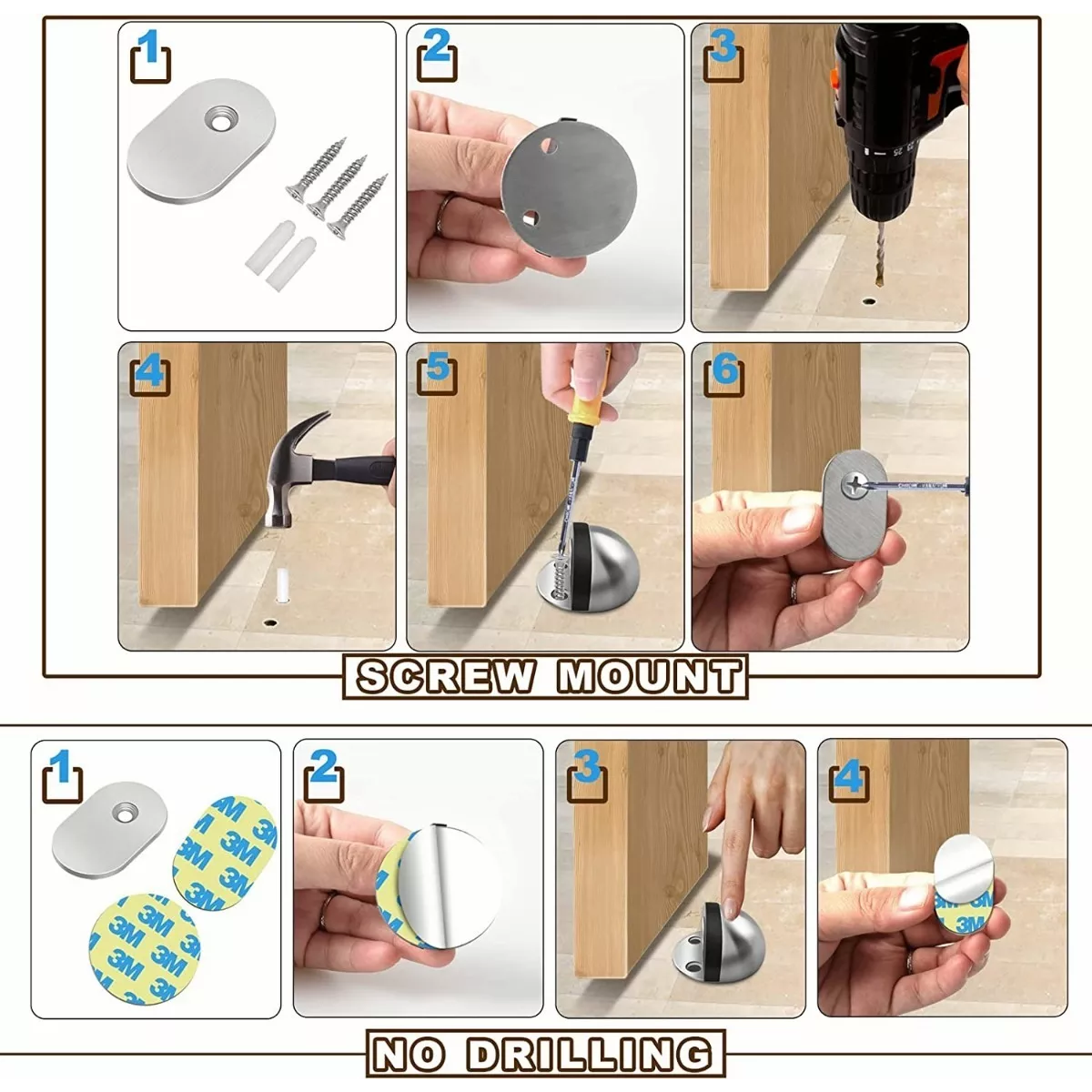 Protector De Pared 4 Topes Magnéticos Con Imán P/ Puerta Negro
