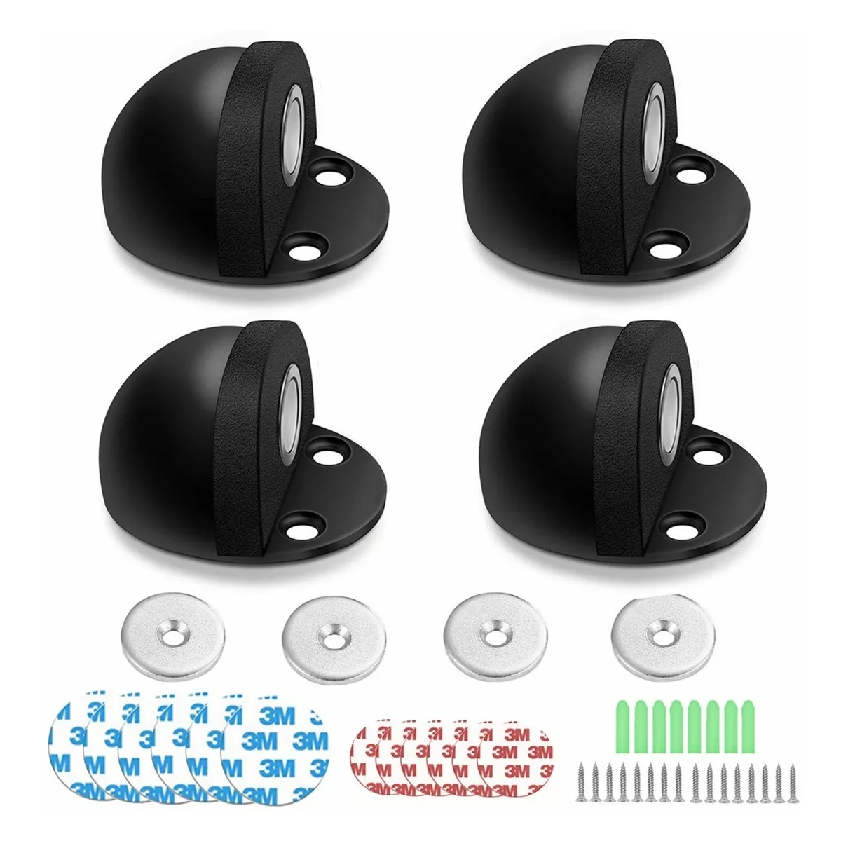 Protector De Pared 4 Topes Magnéticos Con Imán P/ Puerta Negro