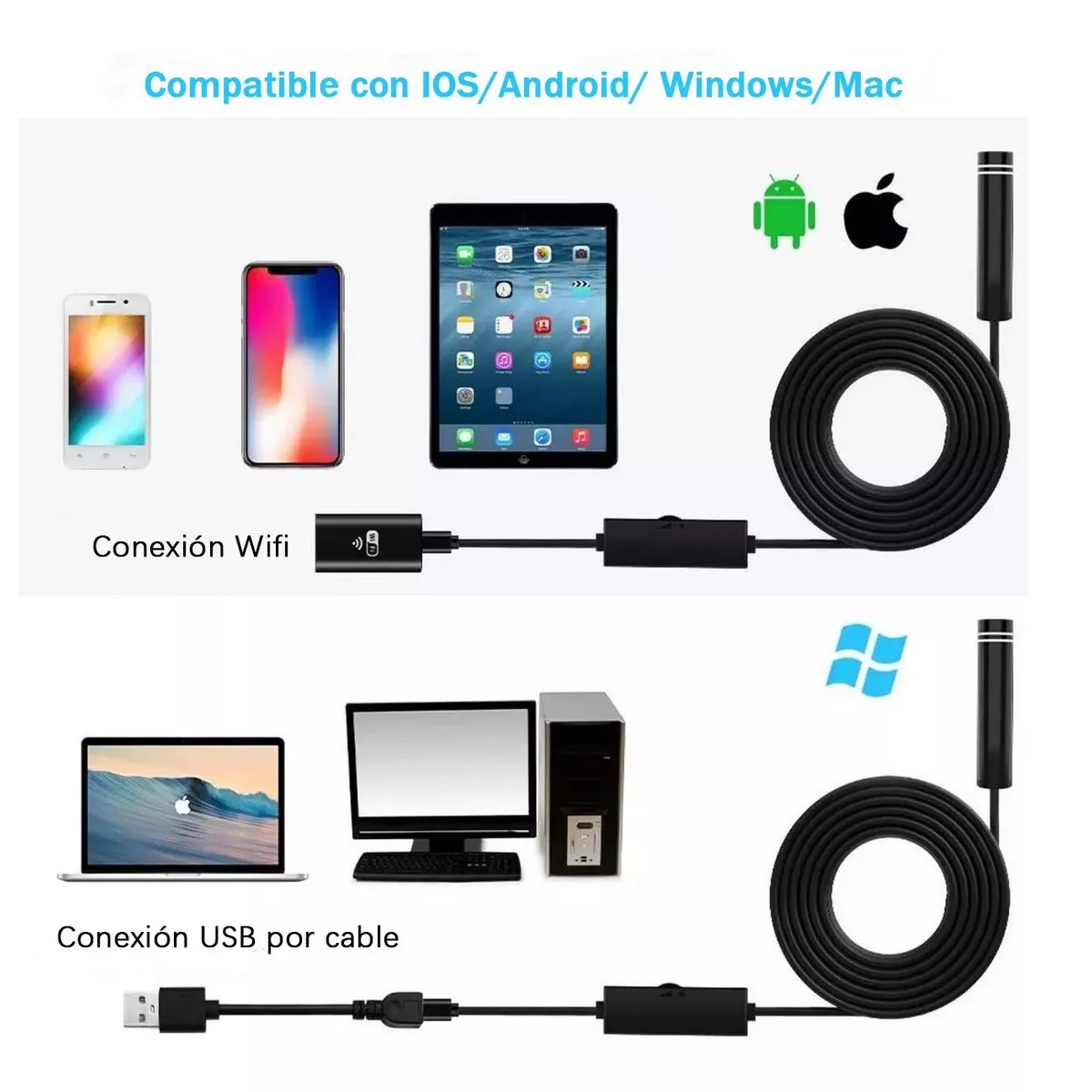 Cámara Endoscópica Para Boroscopio, Wifi, Android, Ios, Led,