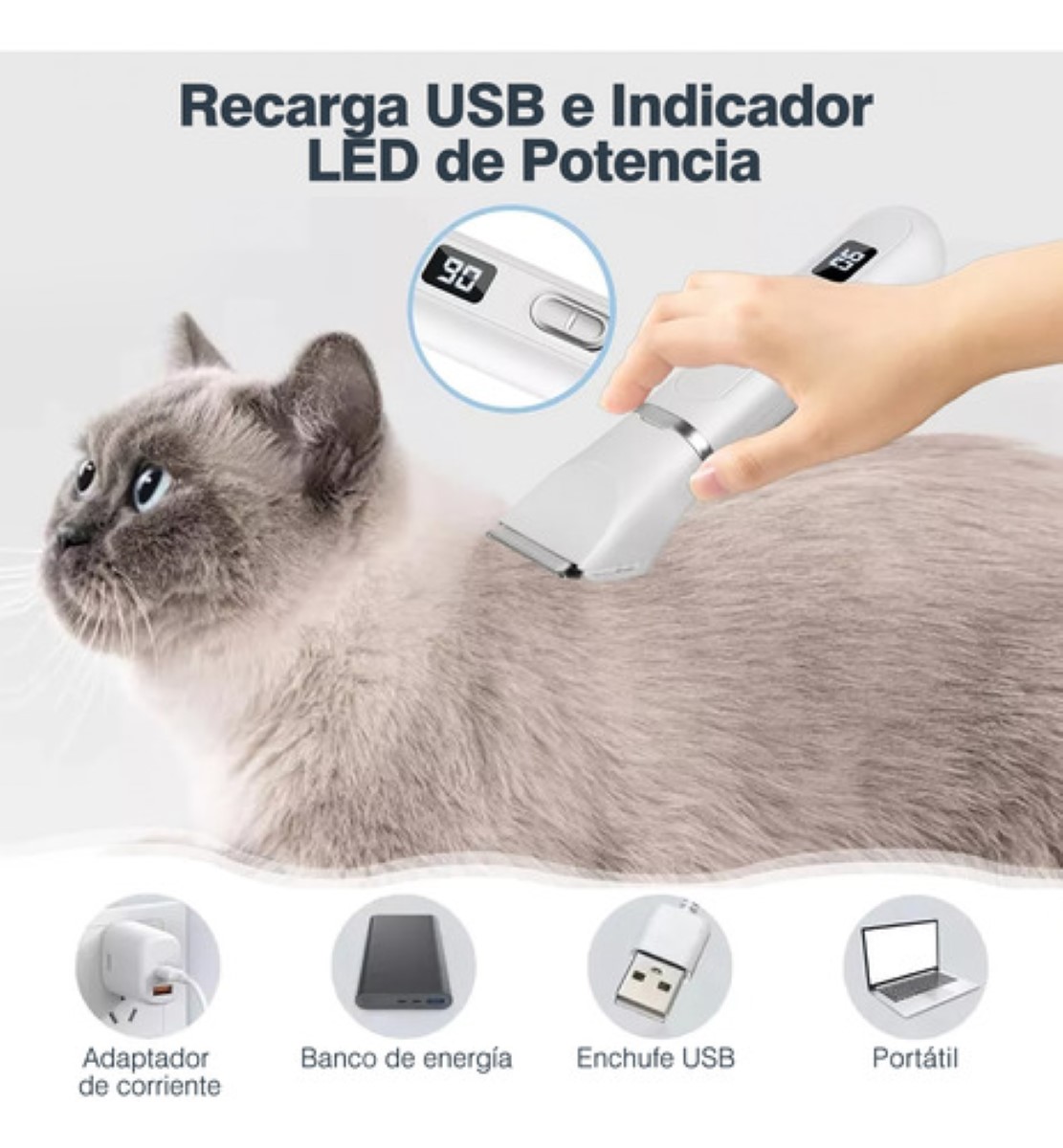 Afeitadora Mascotas Perros Cortadora Clipper 4en1 Rasuradora blanco
