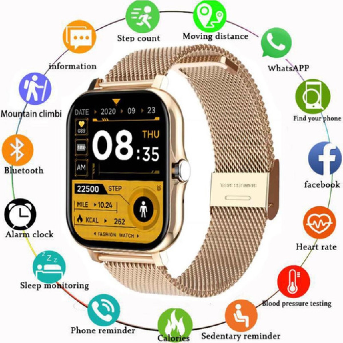 Reloj Inteligente Bluetooth Deportivo Smartwatch Impermeable dorado