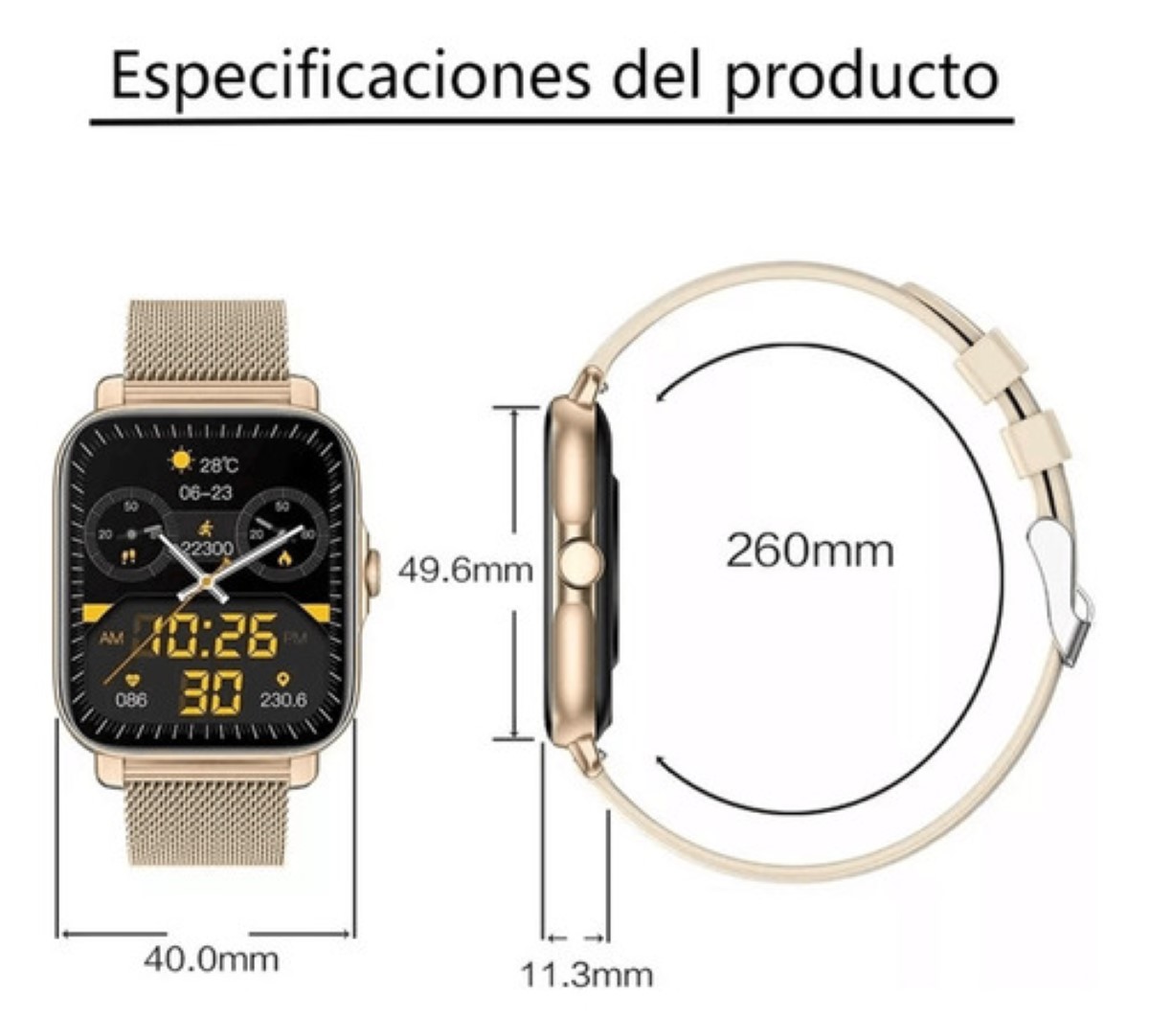 Reloj Inteligente Bluetooth Deportivo Smartwatch Impermeable dorado