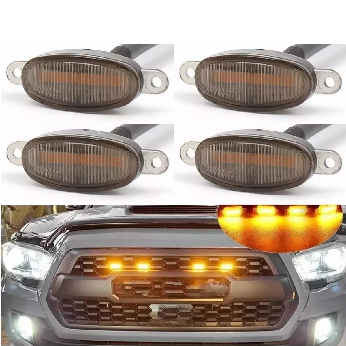 Kit 4 Luz Led Parrilla Universal Raptor Ámbar Con Cable Drl Amarillo
