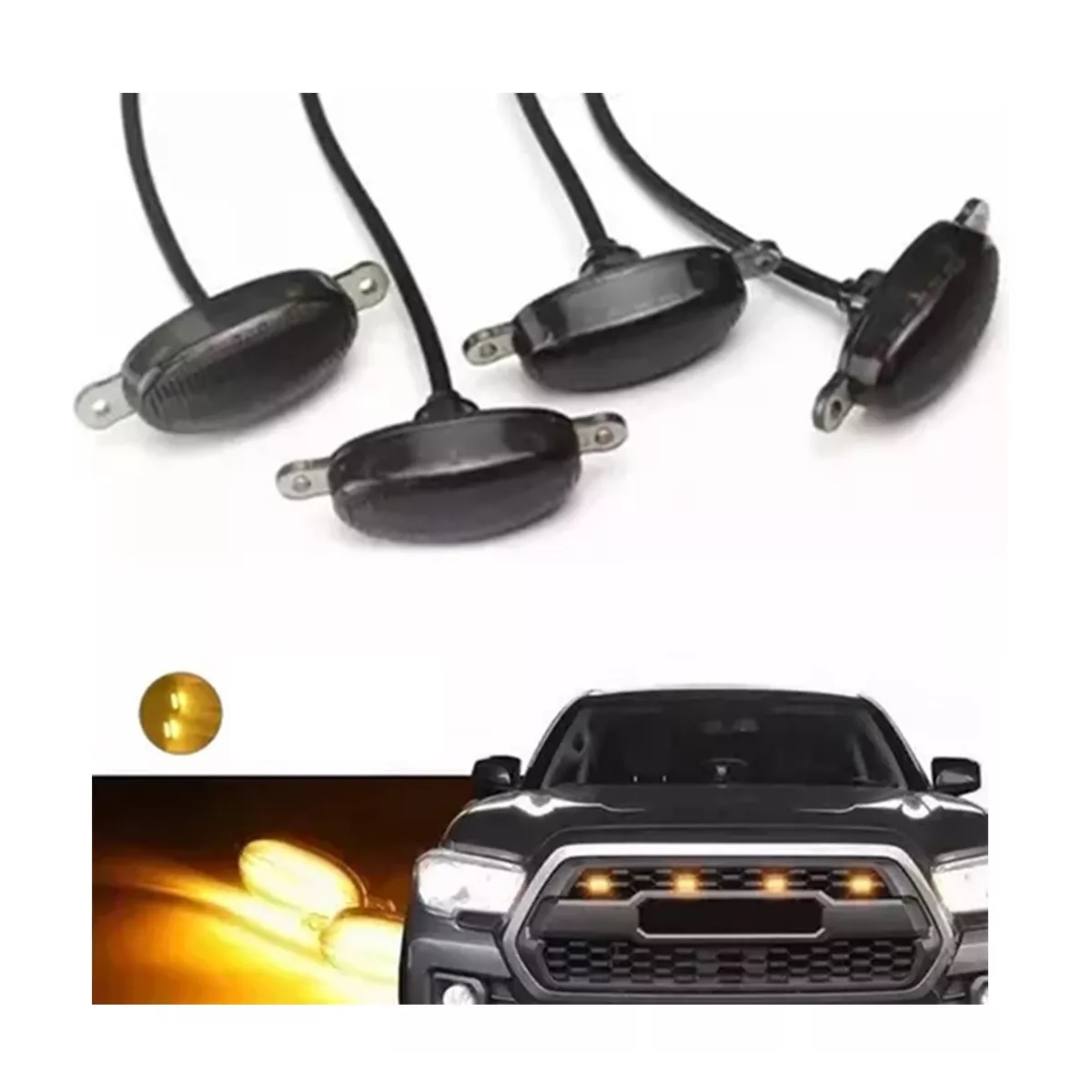 Kit 4 Luz Led Parrilla Universal Raptor Ámbar Con Cable Drl Amarillo