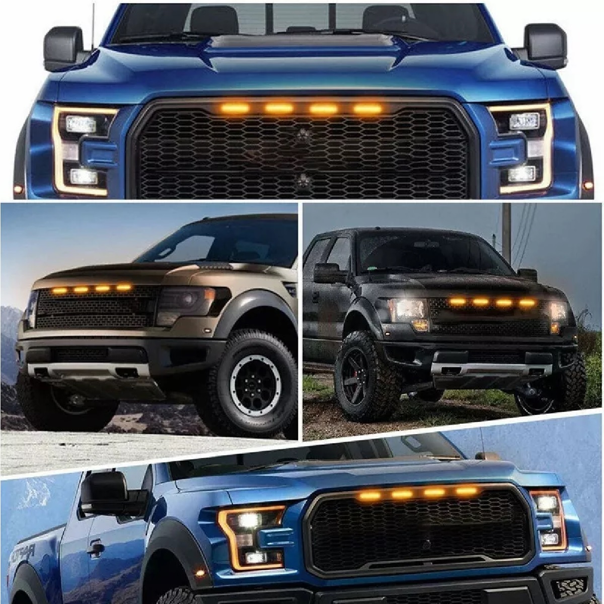 Kit 4 Luz Led Parrilla Universal Raptor Ámbar Con Cable Drl Amarillo