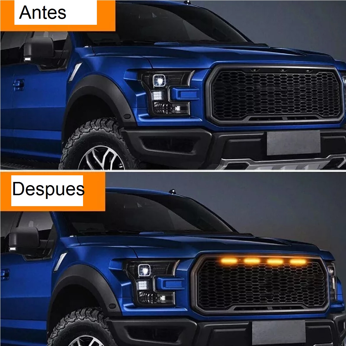 Kit 4 Luz Led Parrilla Universal Raptor Ámbar Con Cable Drl Amarillo