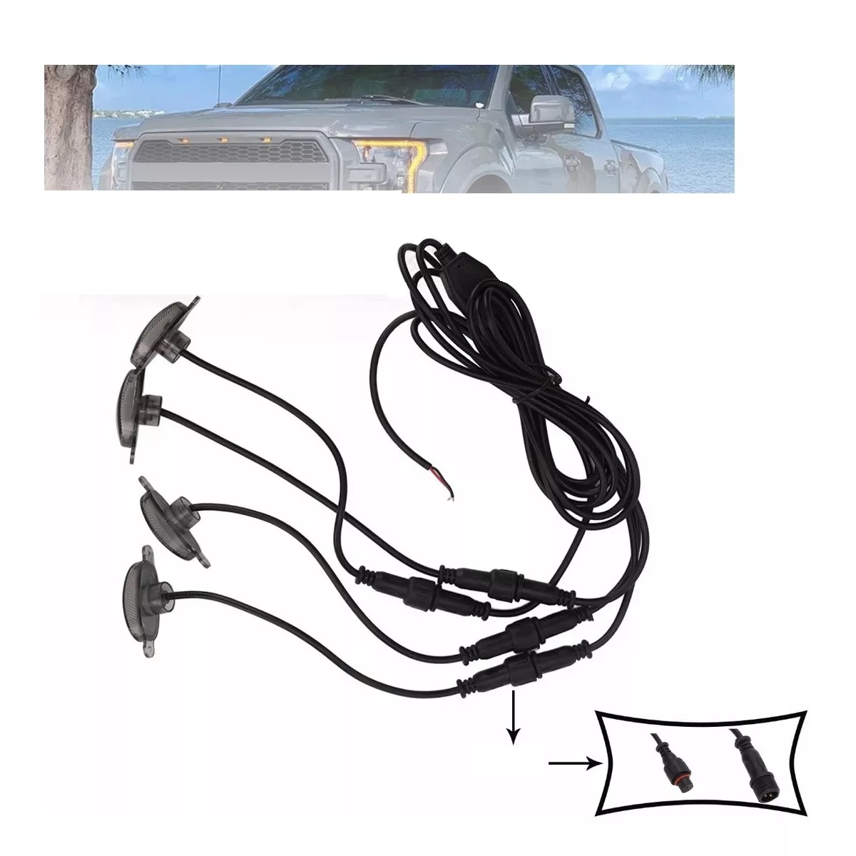 Kit 4 Luz Led Parrilla Universal Raptor Ámbar Con Cable Drl Ice Blue