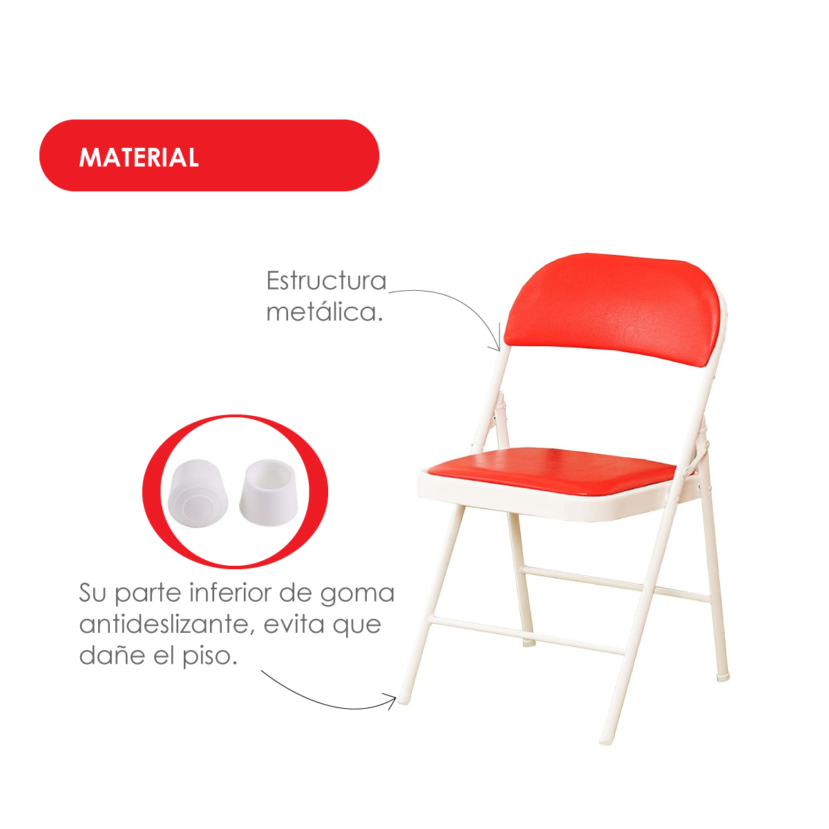 Ilios Innova | Paquete de sillas plegables acolchonadas impermeables para exteriores con estructura metálica resistente y base antideslizante color rojo