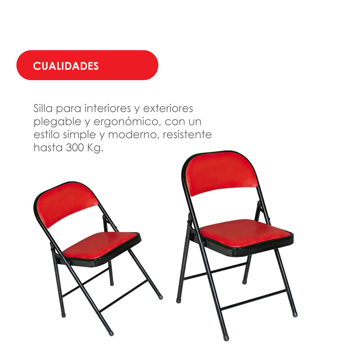Ilios Innova | Paquete de sillas plegables acolchonadas impermeables para exteriores con estructura metálica resistente y base antideslizante color rojo