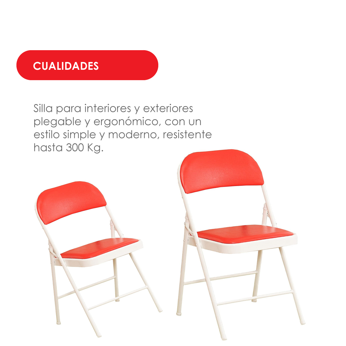 Ilios Innova | Paquete de sillas plegables acolchonadas impermeables para exteriores con estructura metálica resistente y base antideslizante color rojo