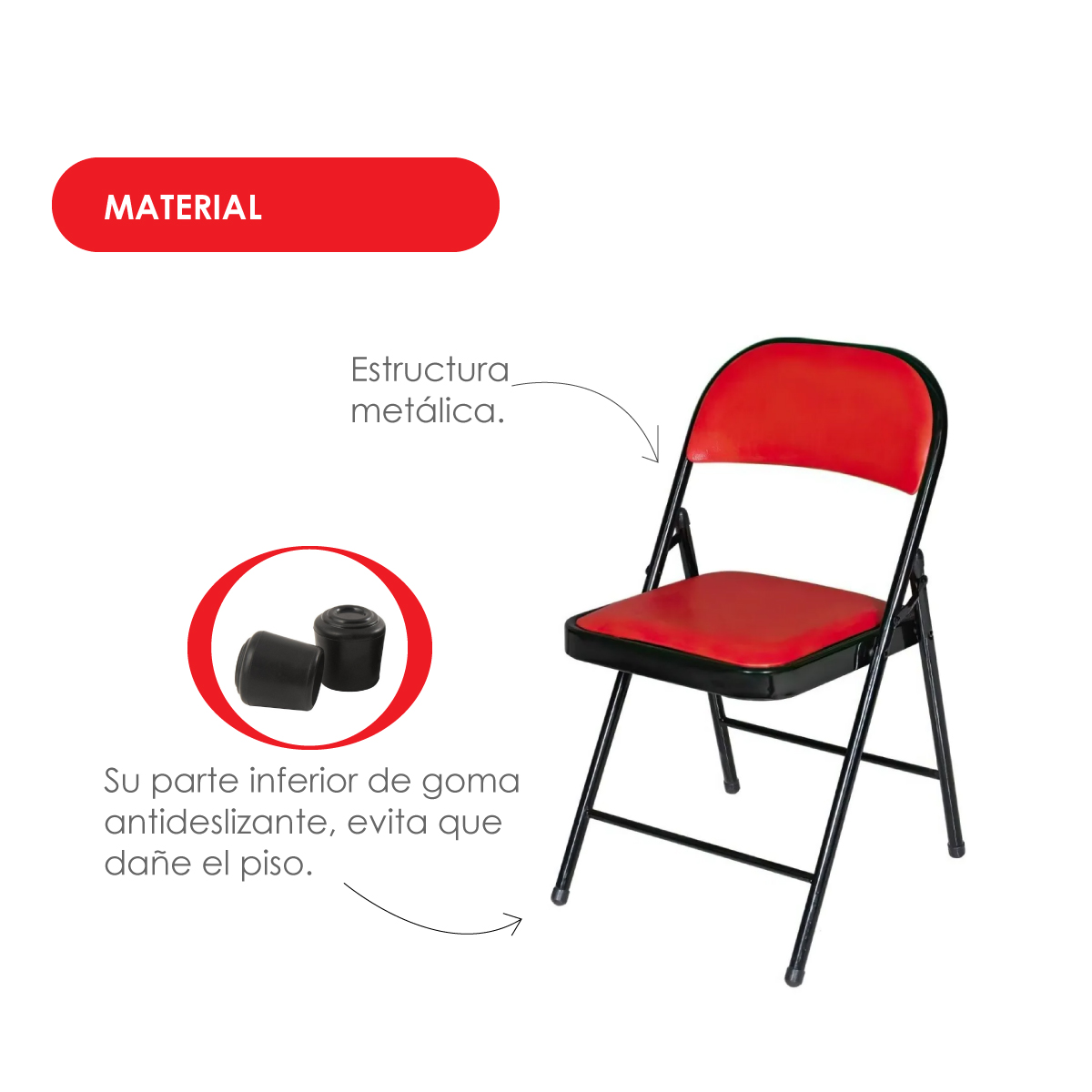 Ilios Innova | Paquete de sillas plegables acolchonadas impermeables para exteriores con estructura metálica resistente y base antideslizante color rojo